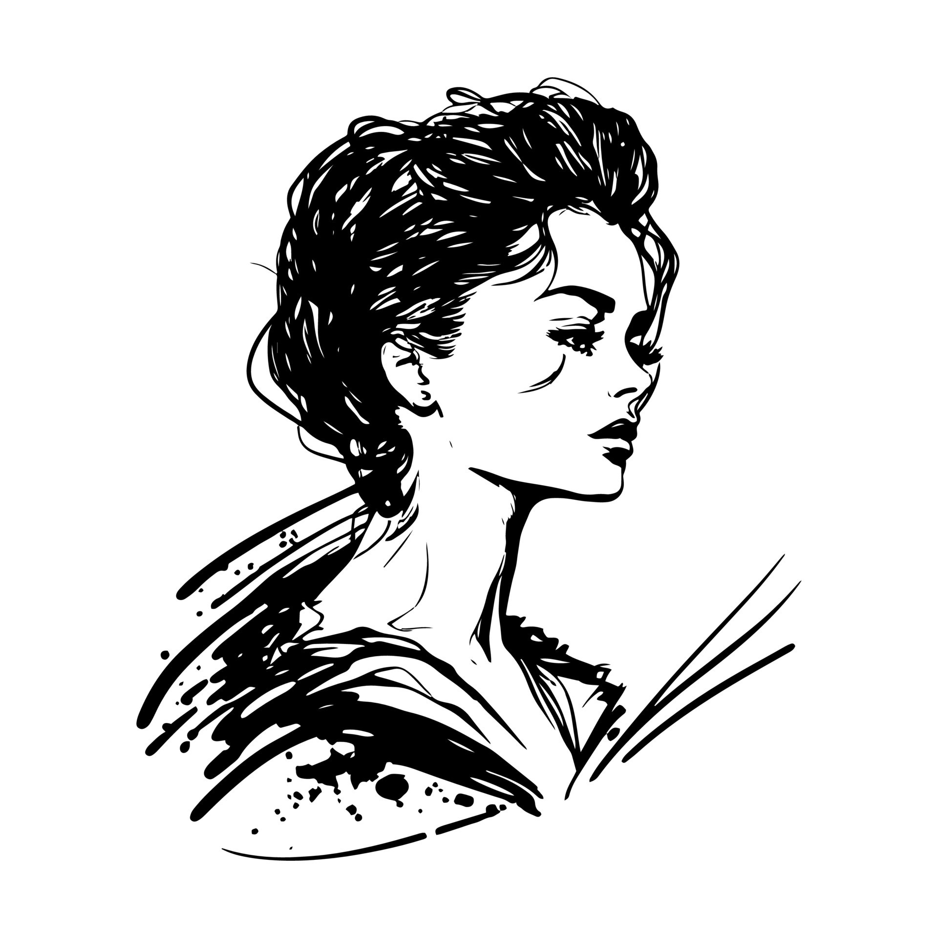 Um desenho de uma mulher com um corte de cabelo curto.