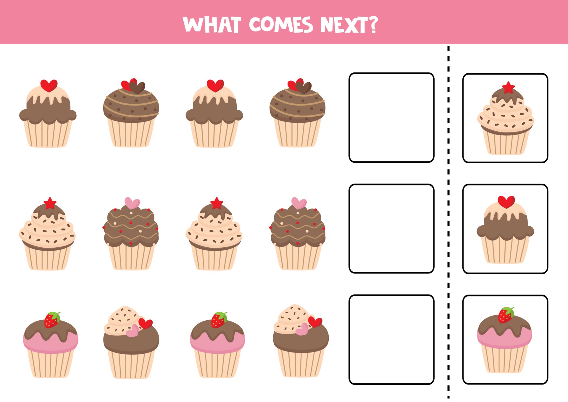 Rastrear e colorir cupcake fofo kawaii. jogo educativo para