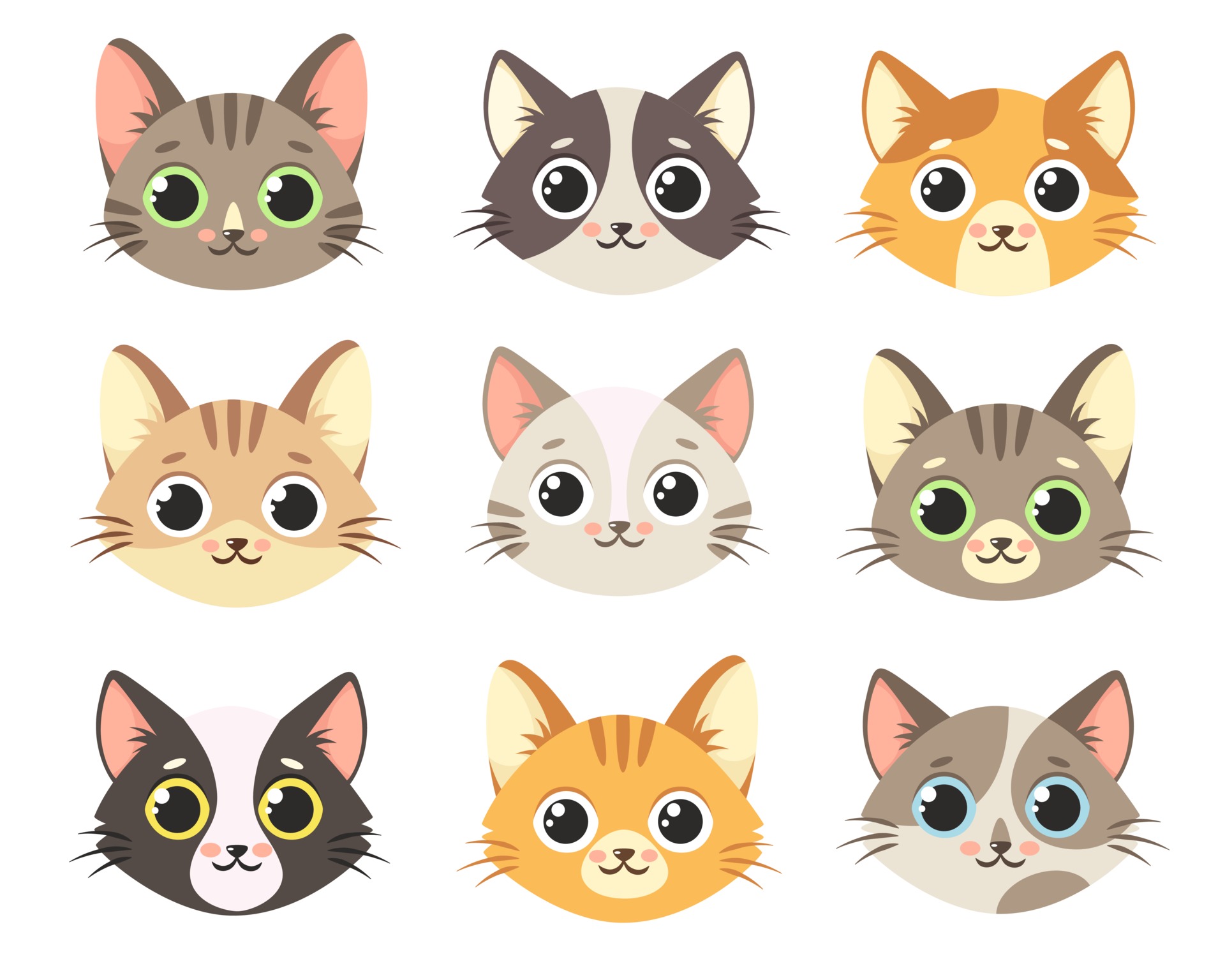 Emoções De Gatos Rostos. Gatinho Bonito Avatares Animais De