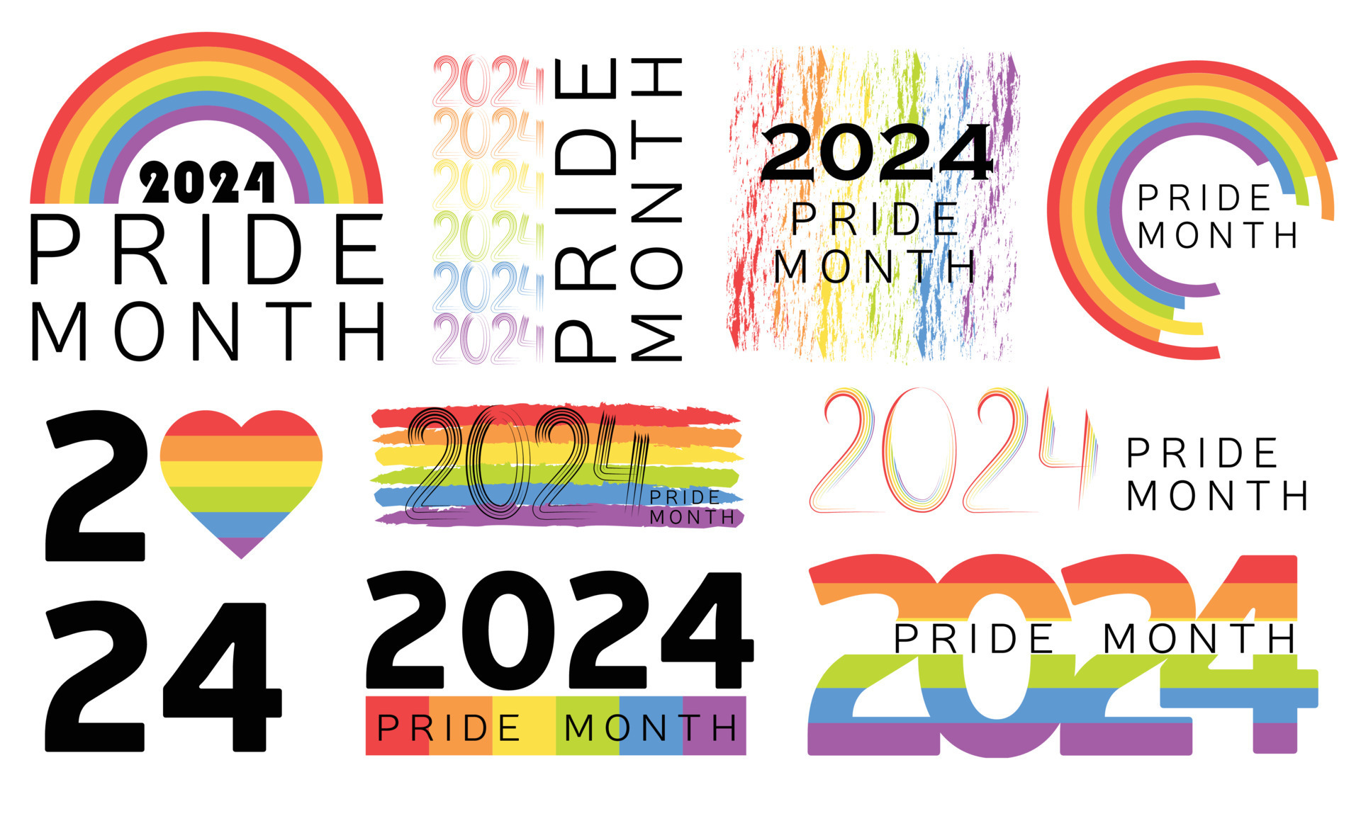 2024 orgulho mês. grande conjunto lgbt concepção. orgulho dia linha