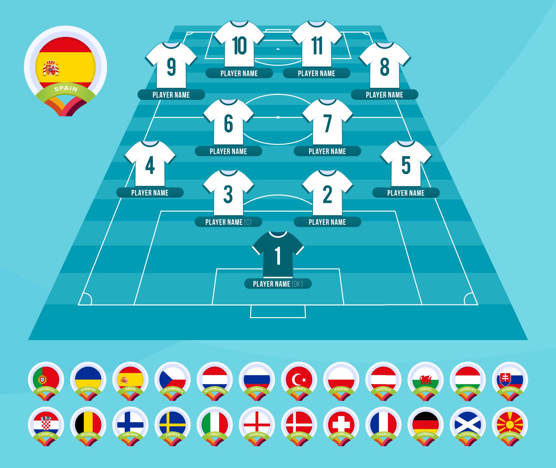 Irão line-up futebol 2022 torneio ilustração vetorial de fase final. tabela  de escalação da equipe do país e formação da equipe no campo de futebol.  bandeiras de país de vetor de torneio