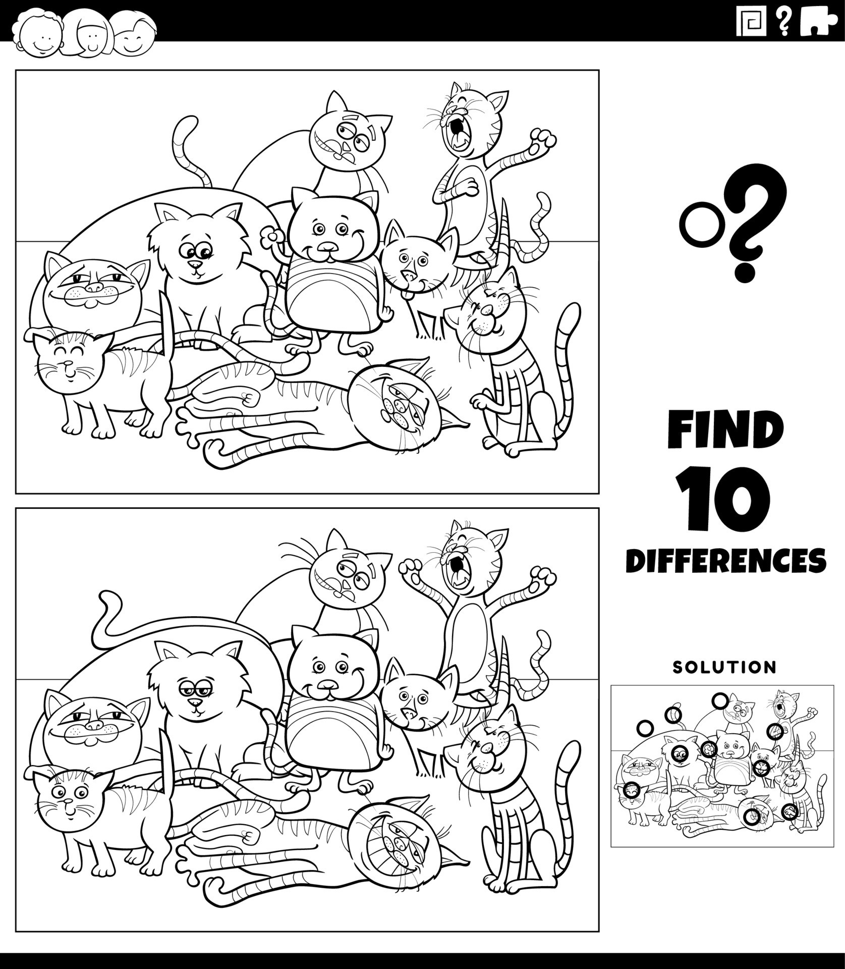 diferenças jogos com gatos personagens coloração página 23111252 Vetor no  Vecteezy