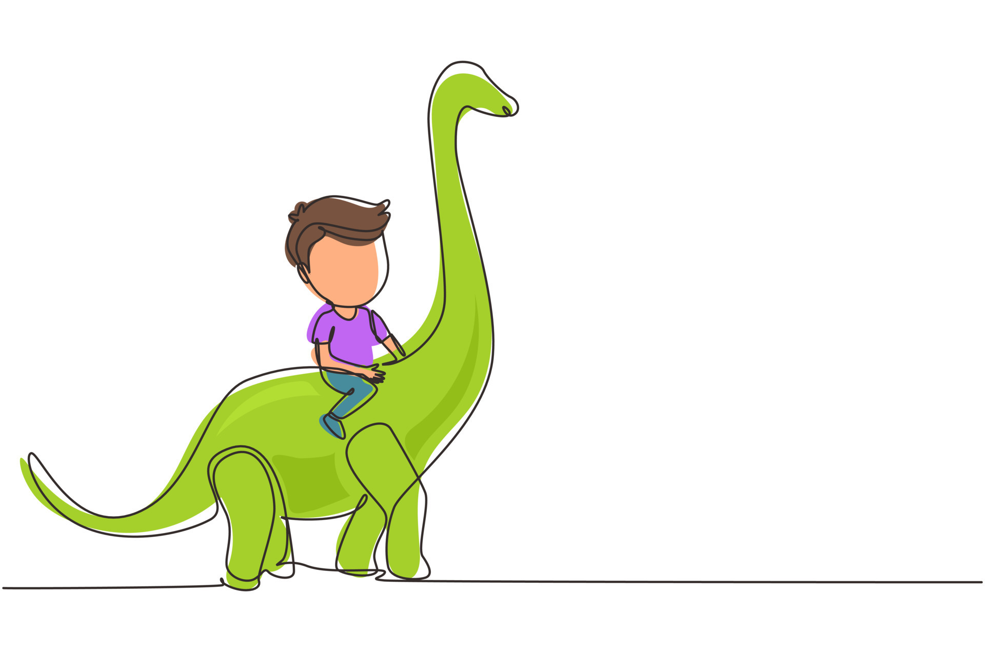 única linha contínua desenho menina caveman montando t-rex