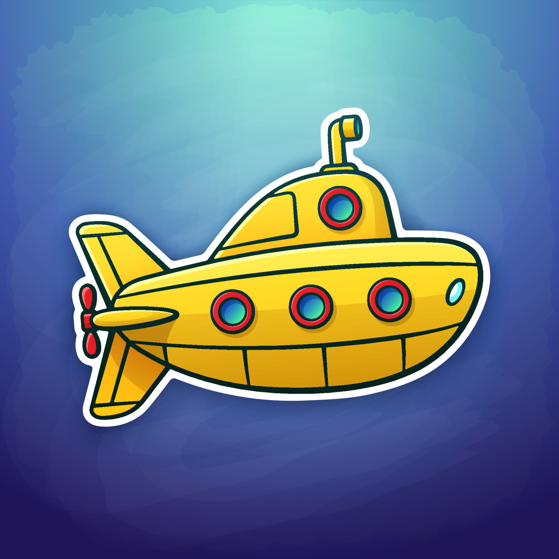 submarino subaquático dos desenhos animados, batiscafo amarelo