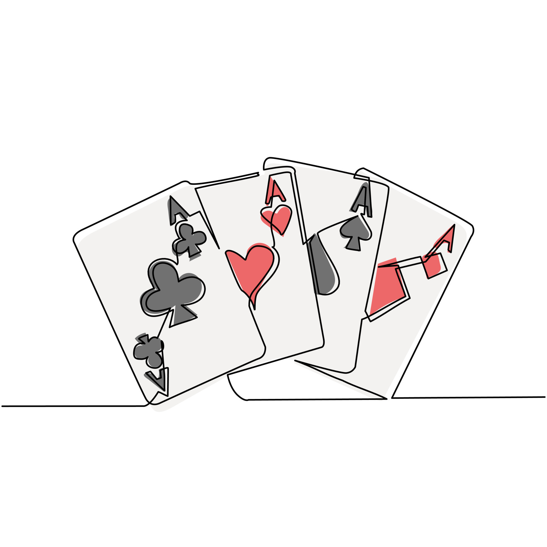 Conjunto de quatro ases de baralho para jogar pôquer e cassino em fundo  branco. espadas, ouros, clubes e copas.