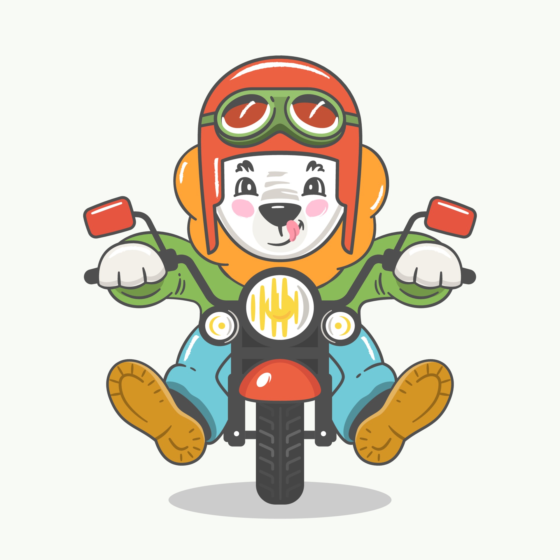 ilustração em vetor colorida do personagem de desenho animado bonito leão  no capacete com óculos andando de moto 2369518 Vetor no Vecteezy