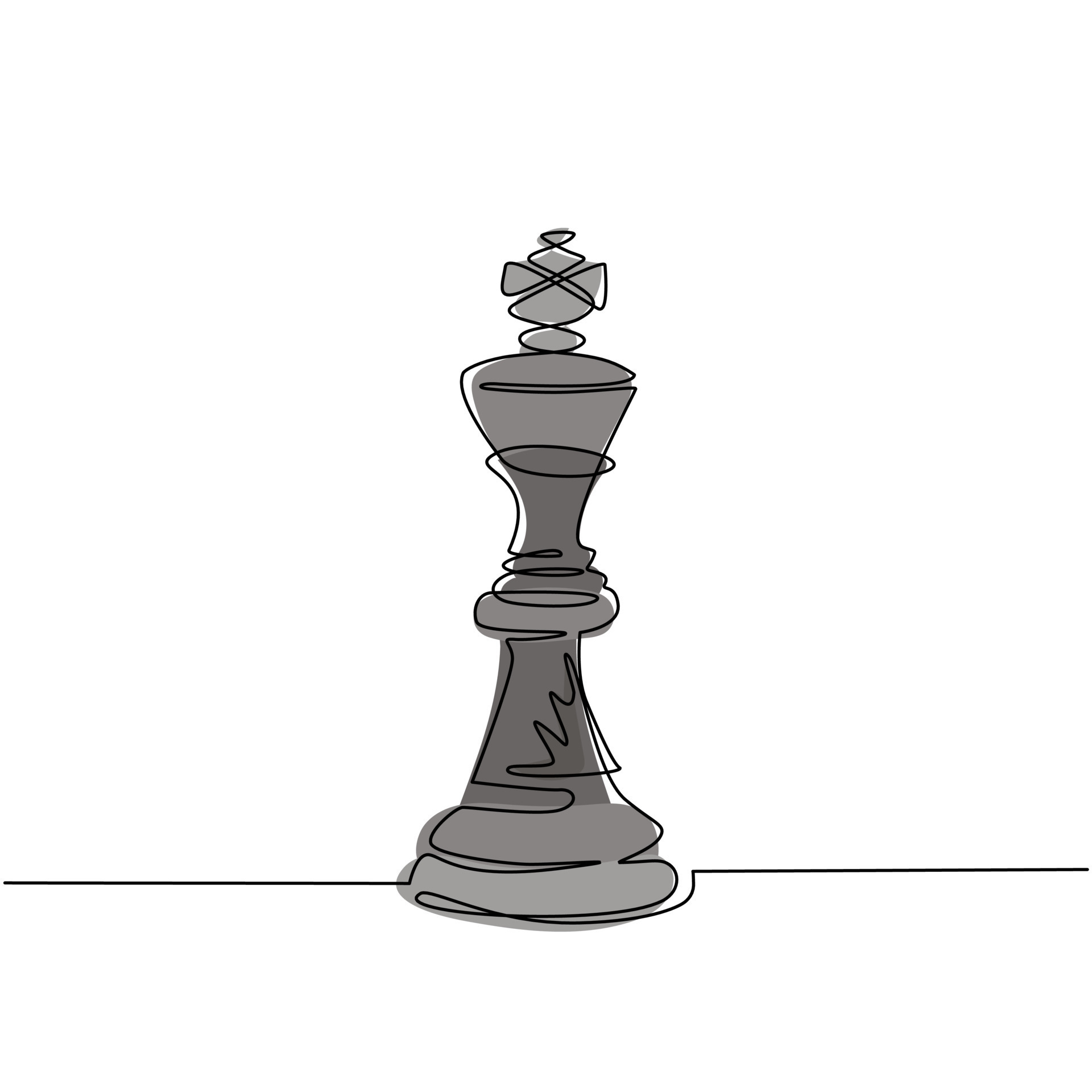 contínuo um logotipo de rei de xadrez desenho de linha isolado no