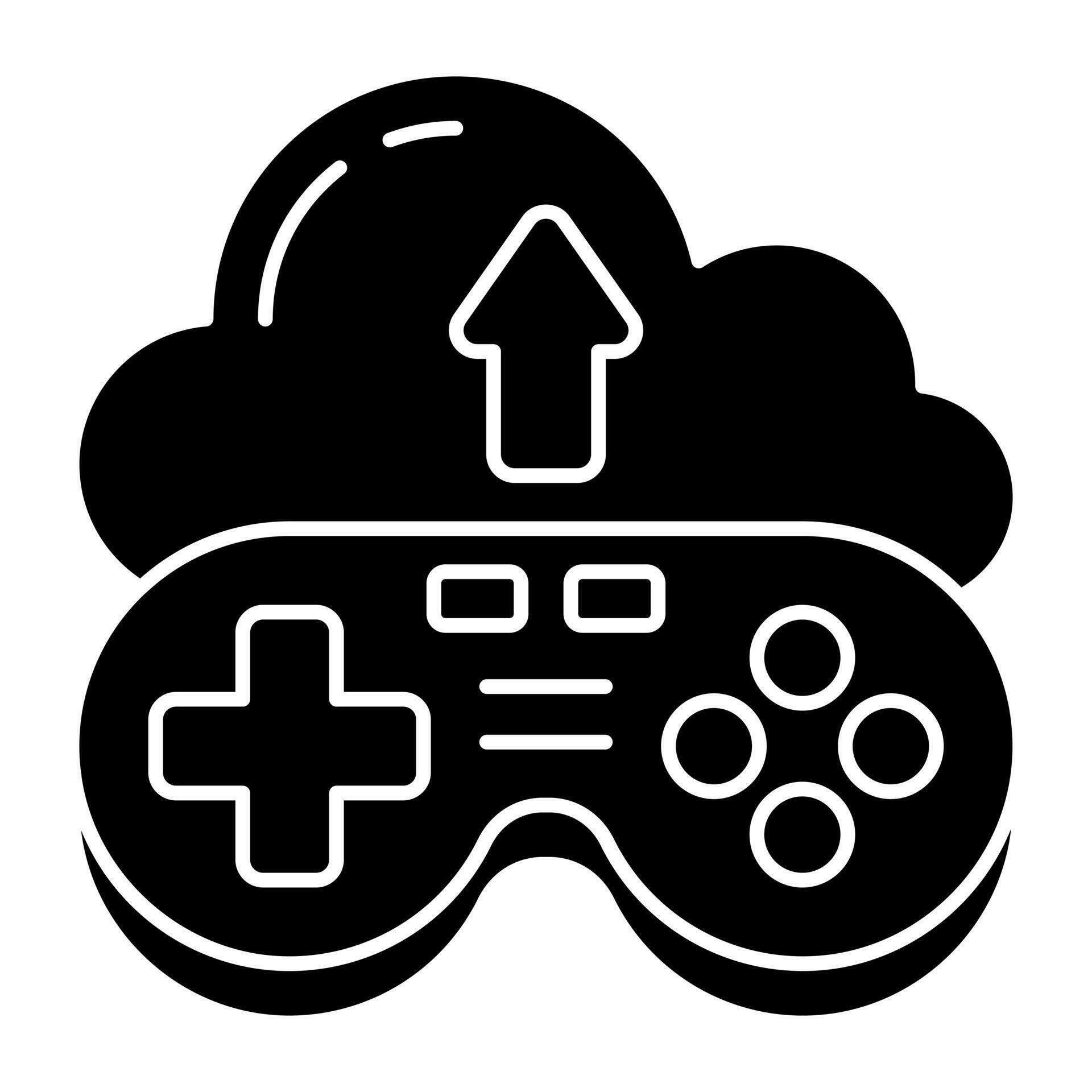 Ícone de jogos em nuvem com controlador em design plano