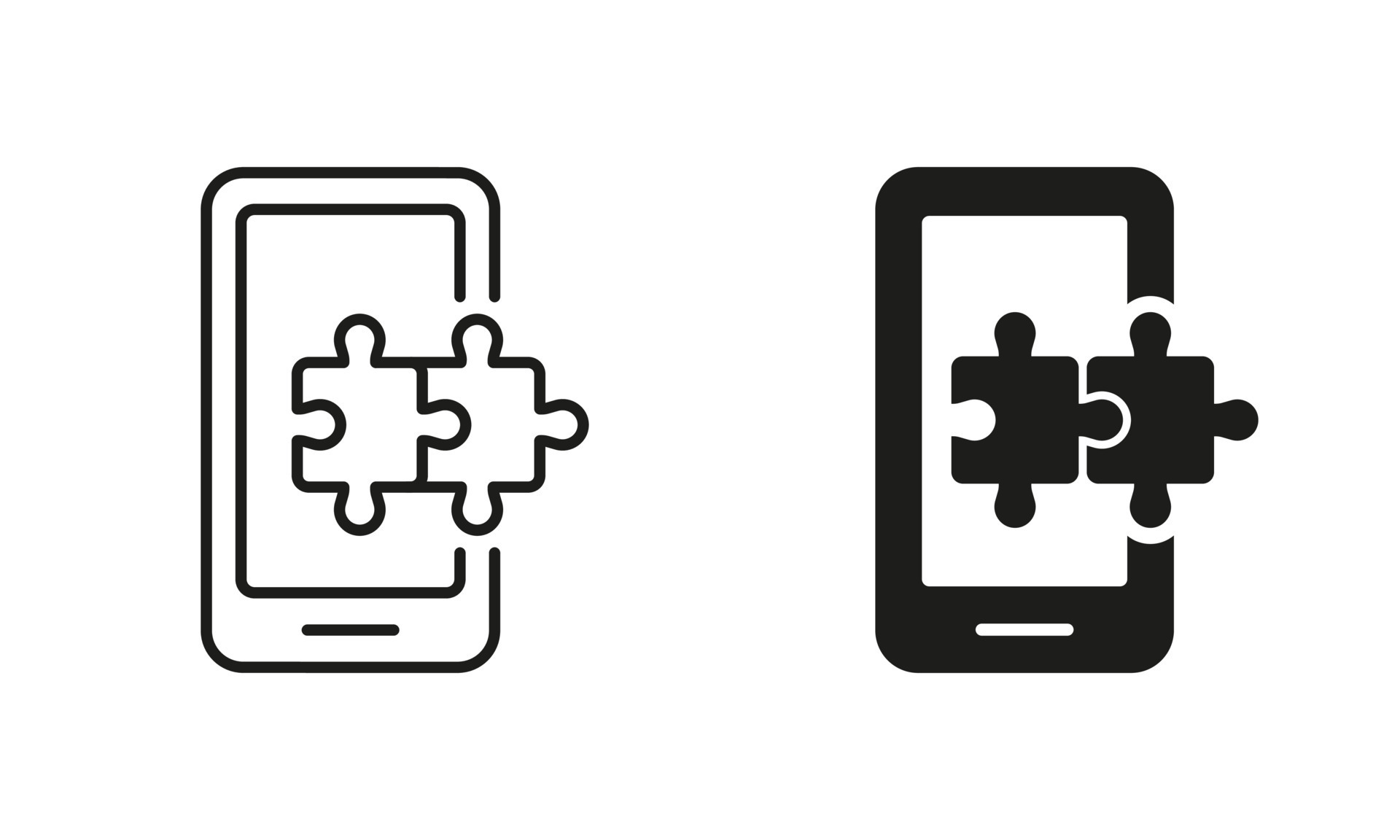 aplicativo de quebra-cabeça no ícone de silhueta do telefone móvel