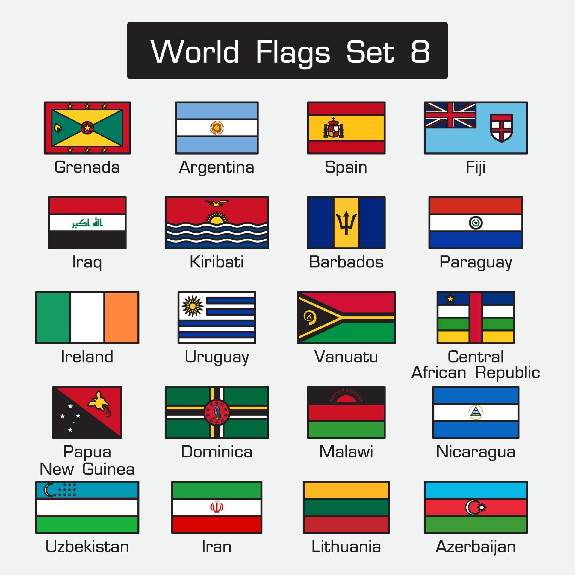 Bandeiras Do Mundo Estilo Simples E Design Plano Contorno Grosso