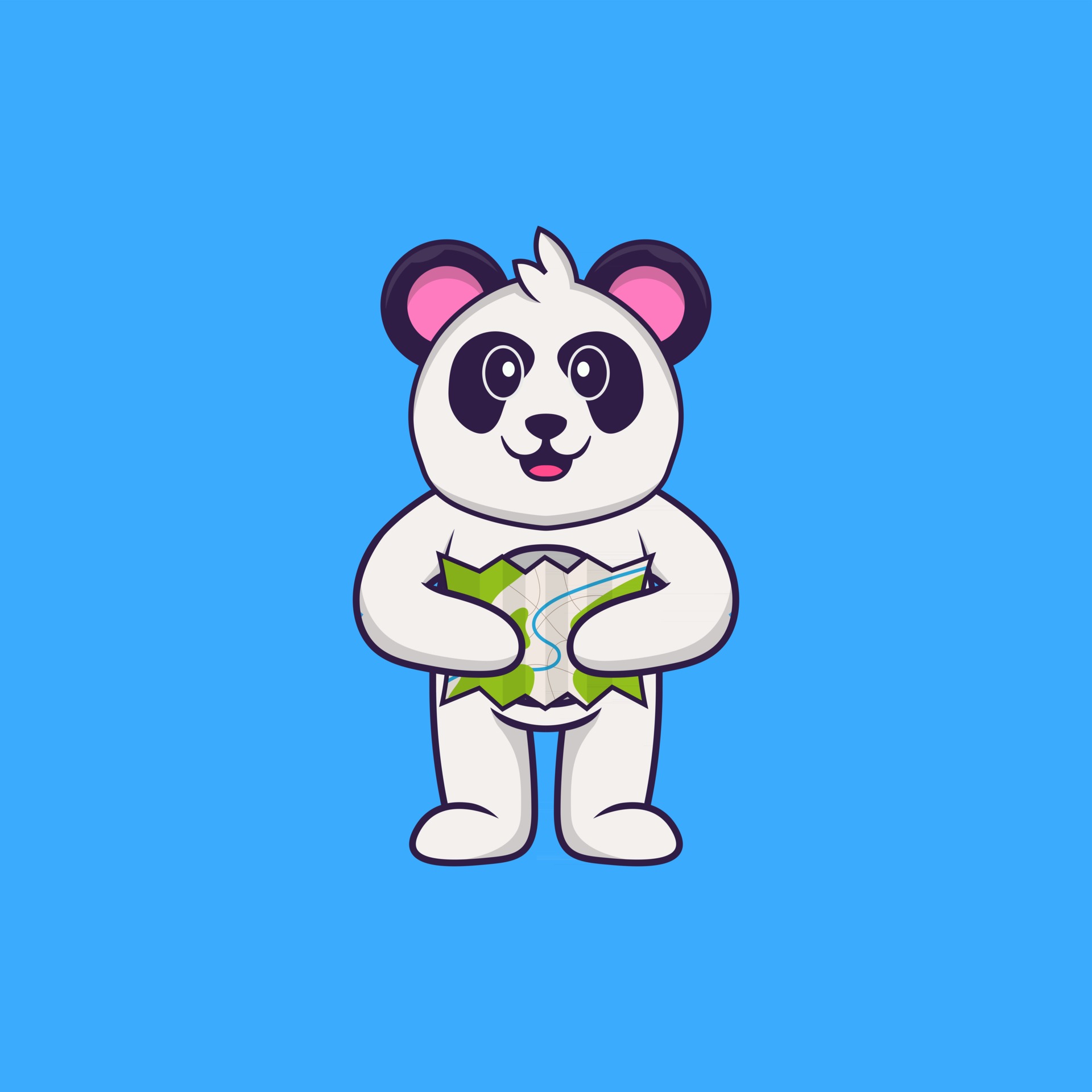 Desenho vetorial de personagem panda fofo, cartão de felicitações