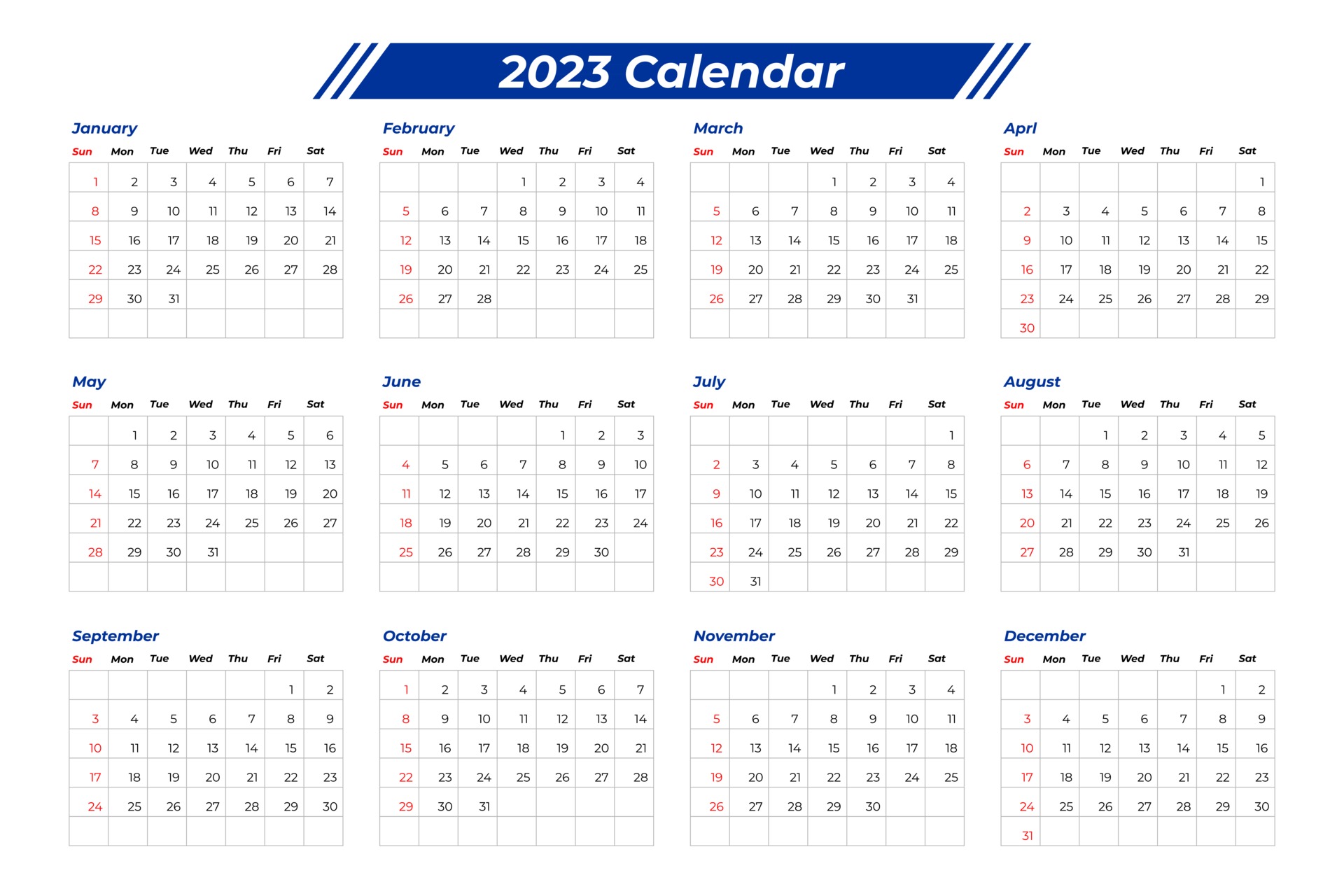 2023 Calendar With Table 2909094 Vector On Vecteezy