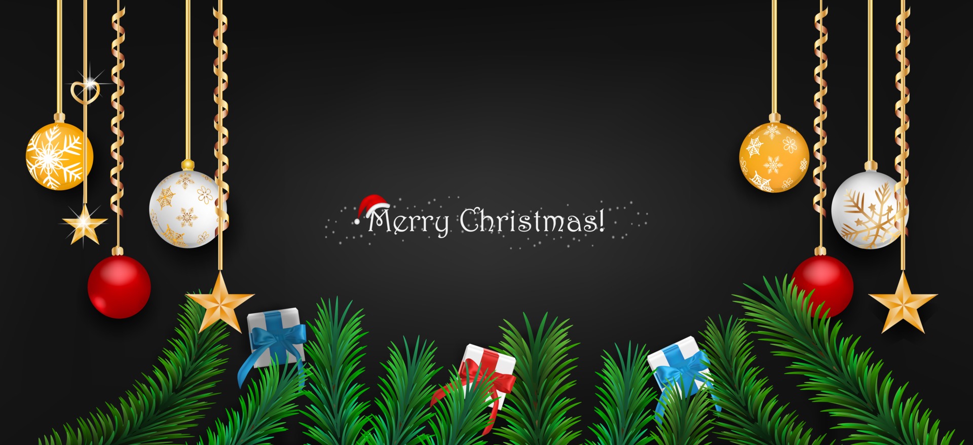 banner de feliz natal em fundo preto 2926423 Vetor no Vecteezy
