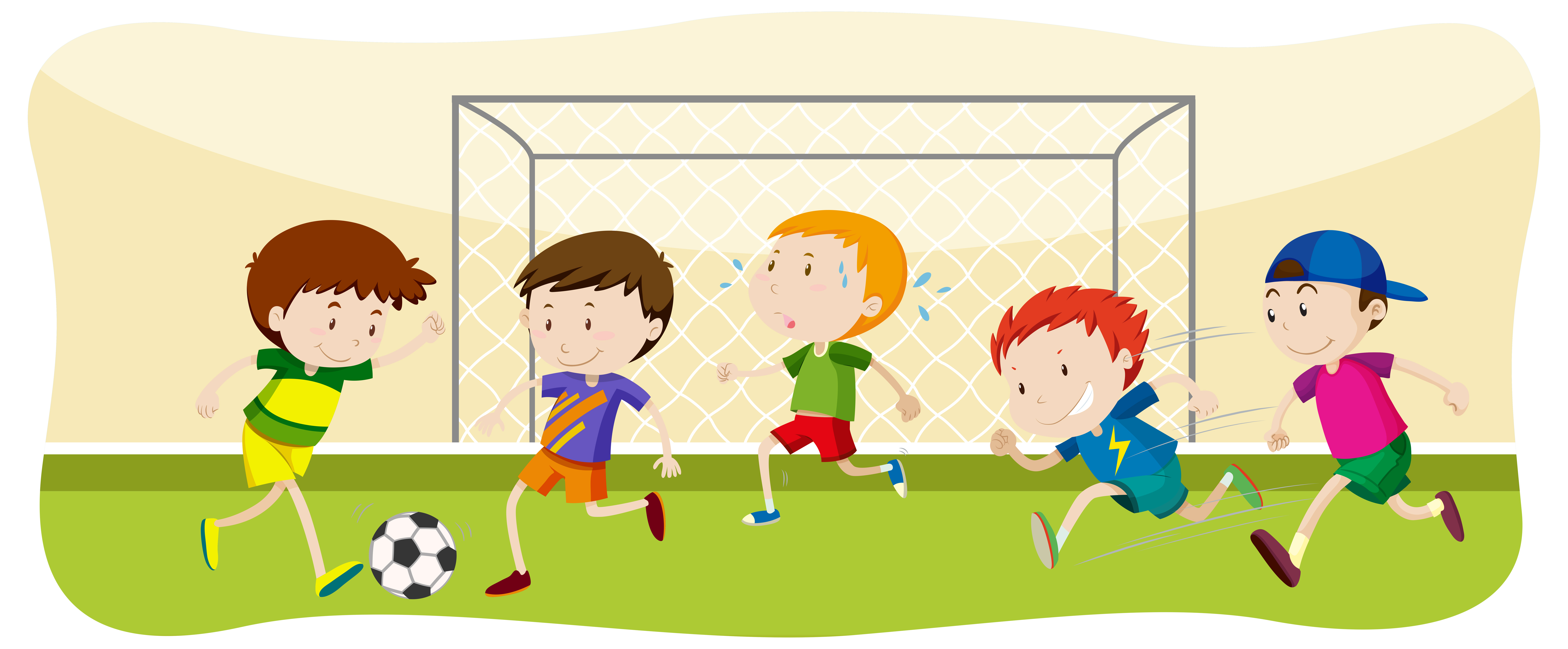 Caçoa O Jogo De Futebol Meninos Que Jogam O Futebol Do Futebol No Campo De  Esporte Da Escola Ilustração Do Vetor Dos Desenhos Ani Ilustração do Vetor  - Ilustração de infância, isolado