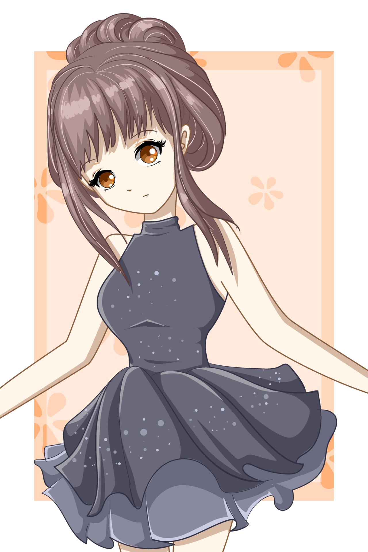 Linda princesa de anime em pé e usando um lindo vestido de baile