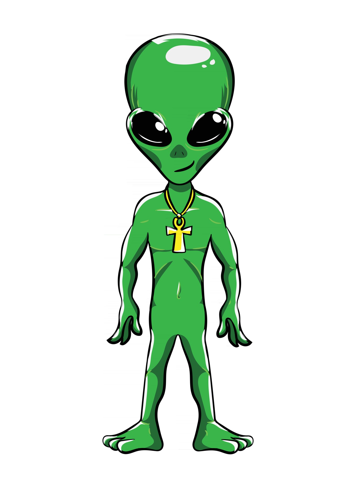 Cabeça De Aliens Dos Desenhos Animados Verdes Isolada. Ilustração