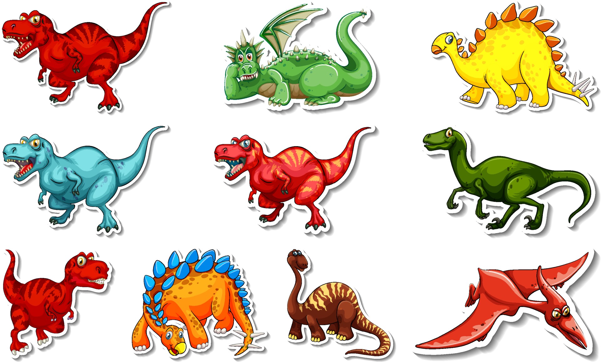 Conjunto de personagens de dinossauros de desenho animado