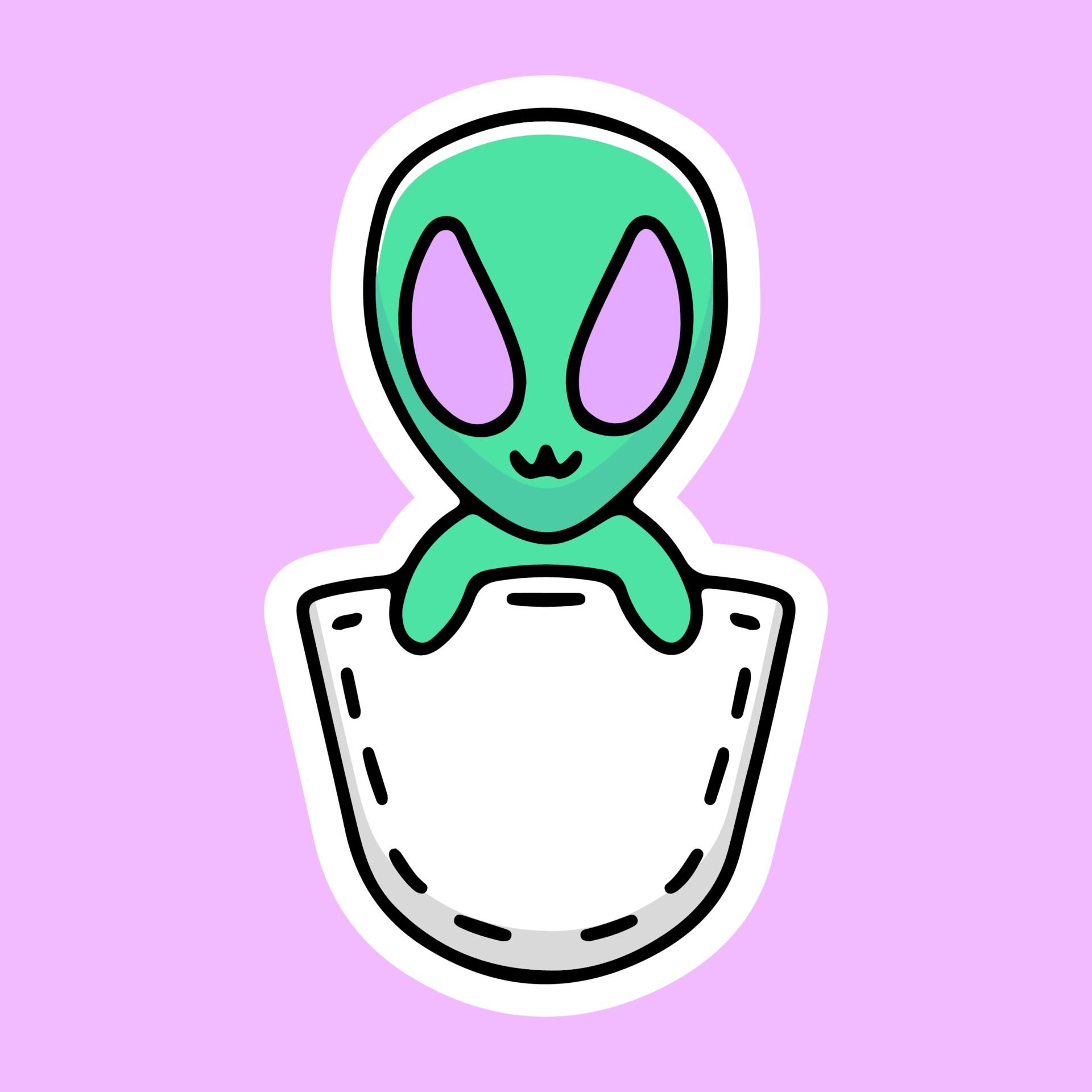 Alien fofo com ilustração vetorial de adesivo de desenho animado