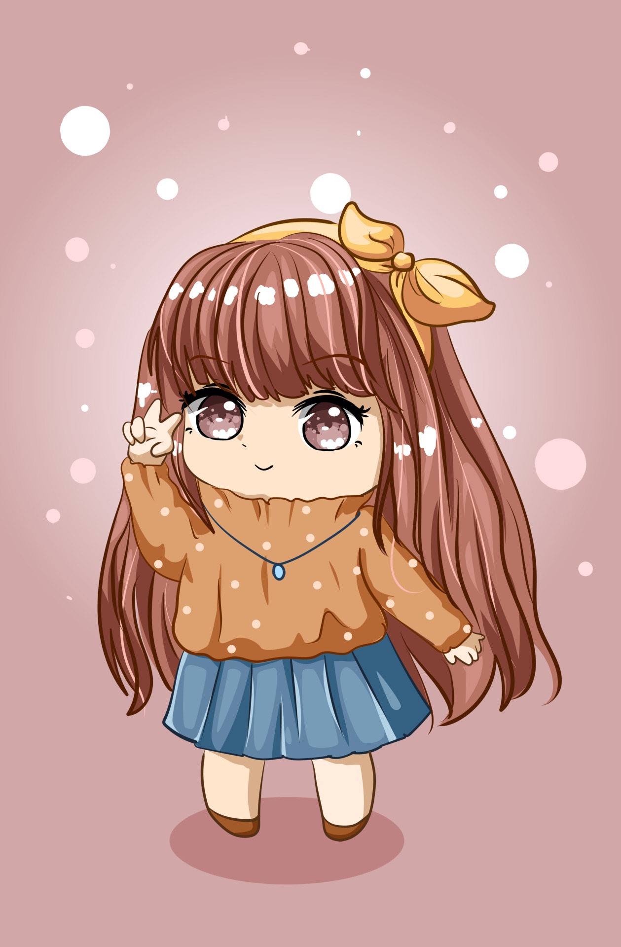 Desenho animado no estilo kawaii de uma linda garota com cabelo