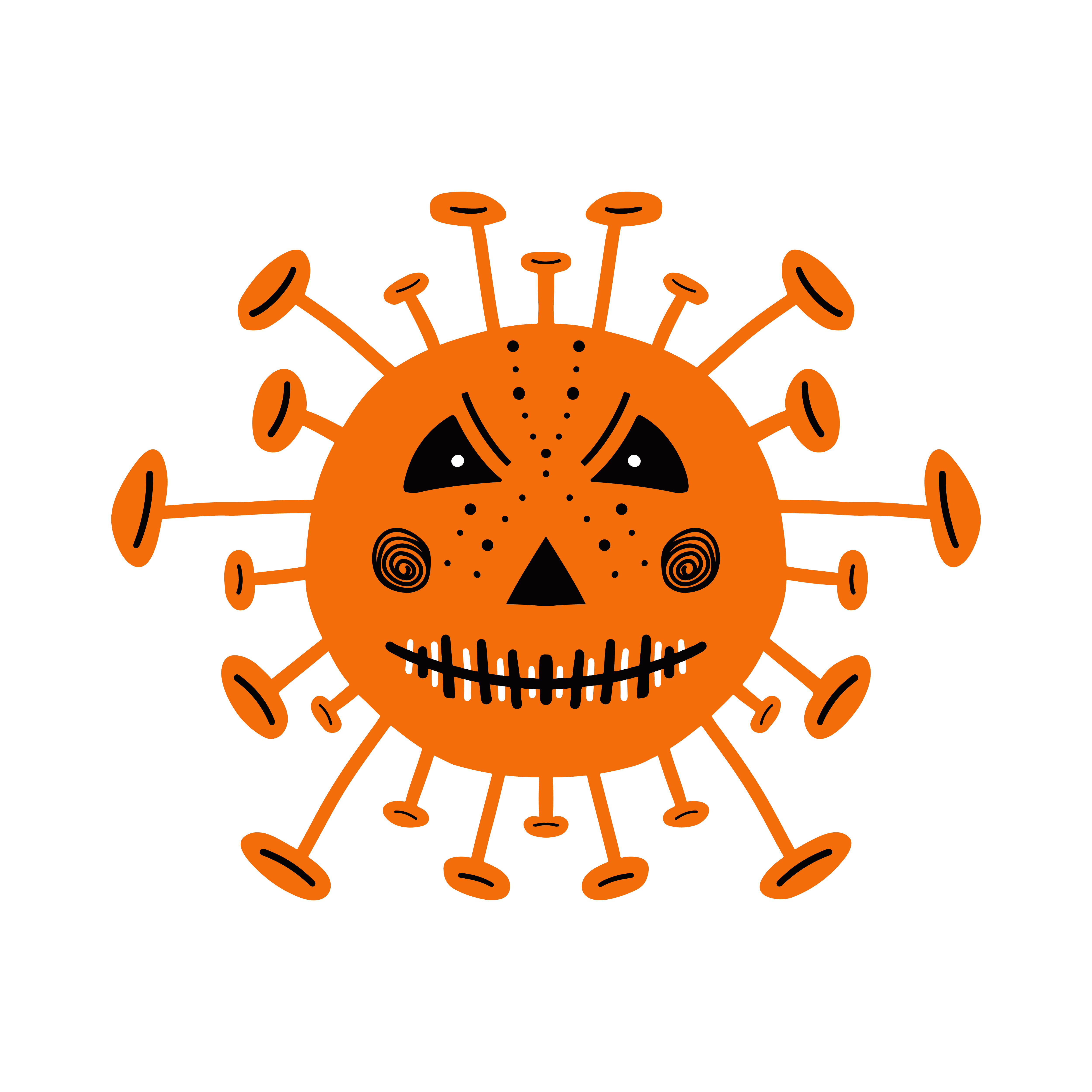 coronavírus de halloween laranja com cara assustadora. isolado no