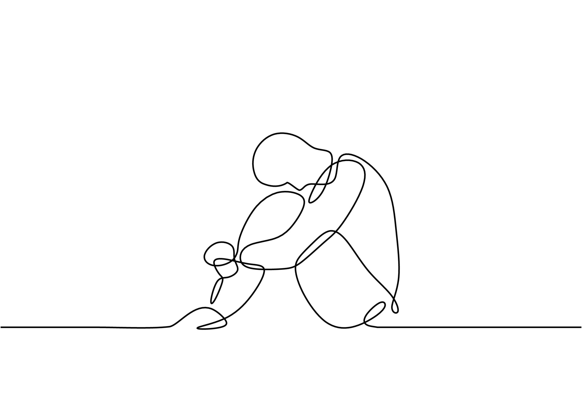 Desenho de linha contínuo de um homem em desenhos tristes e tristes
