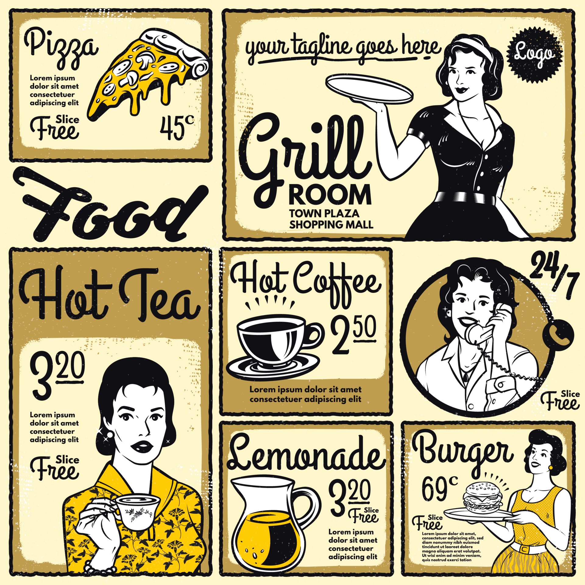 Modelo De Menu De Cartaz De Restaurante Vintage Garçonete Retrô Em Patins  Garçonete De Drive In Garçonete De Lanchonete De 50 S PNG , Anos, De  Anúncios, Anunciar Imagem PNG e Vetor