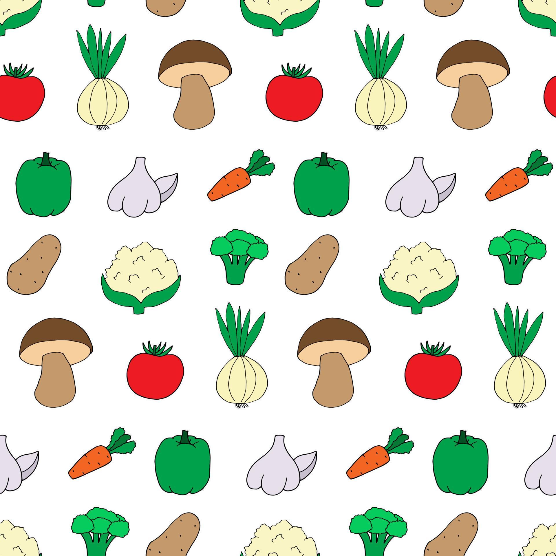 Vetores de Padrão Perfeito De Legumes Doodle Vegetarianos