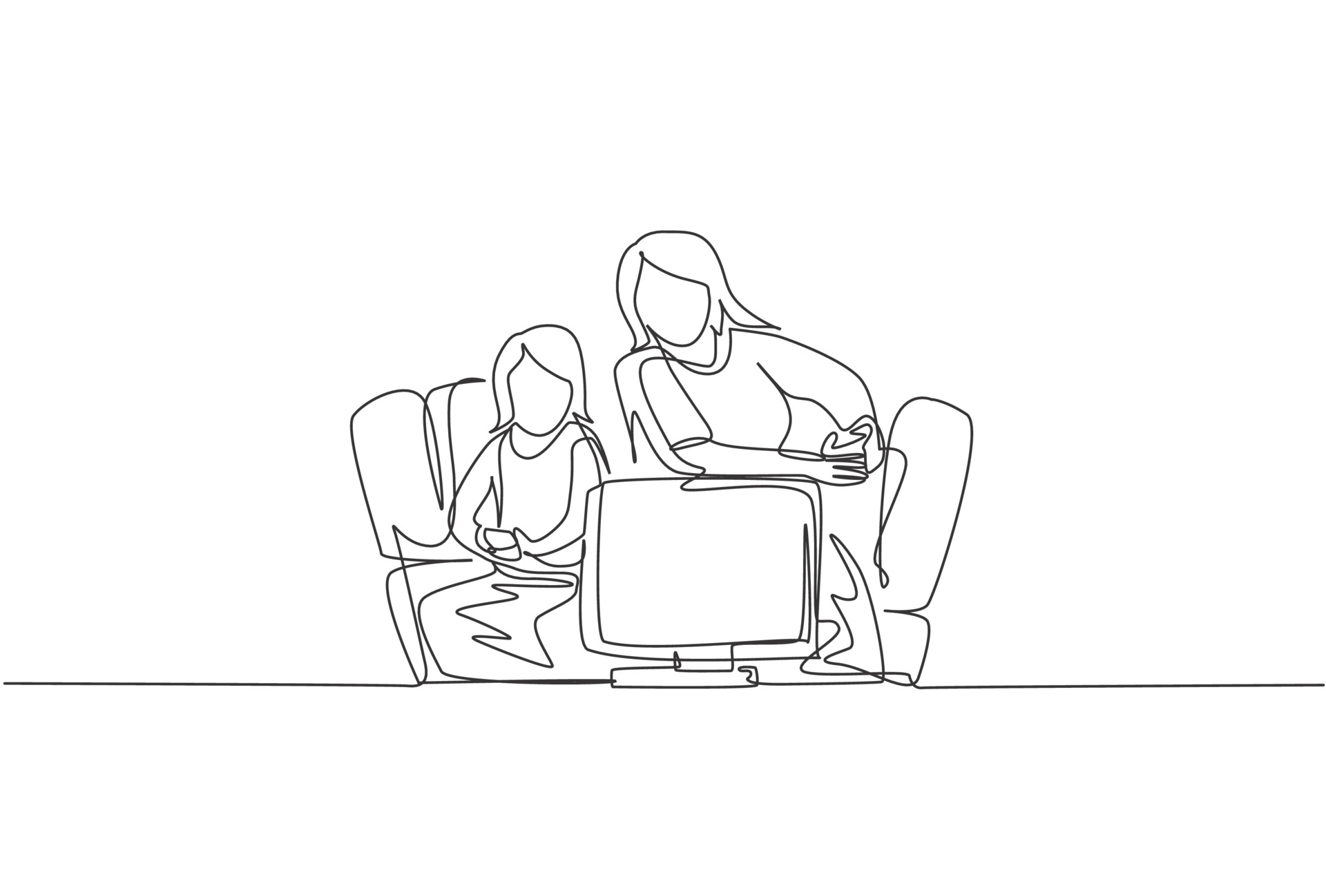 desenho de linha contínua de dois jovens jogadores jogando um console de  videogame. feliz masculino e feminino sentado no sofá sparring jogando em  seu tempo livre. conceito de viciado em jogadores. ilustração