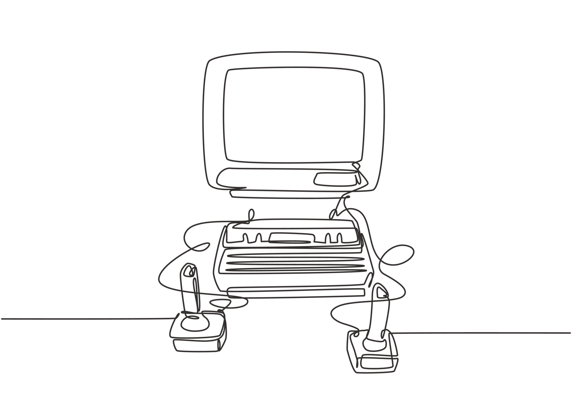 um desenho de linha contínuo do jogador de videogame clássico retro antigo  com joystick. conceito de item de jogo de console vintage linha única  desenhar ilustração vetorial de design gráfico 3593389 Vetor