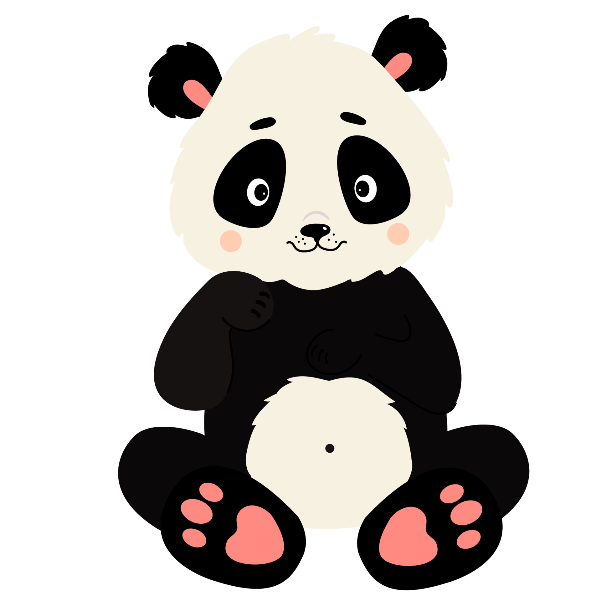 Ícone de brinquedo de urso Panda. Animal Kawaii. Preto e branco