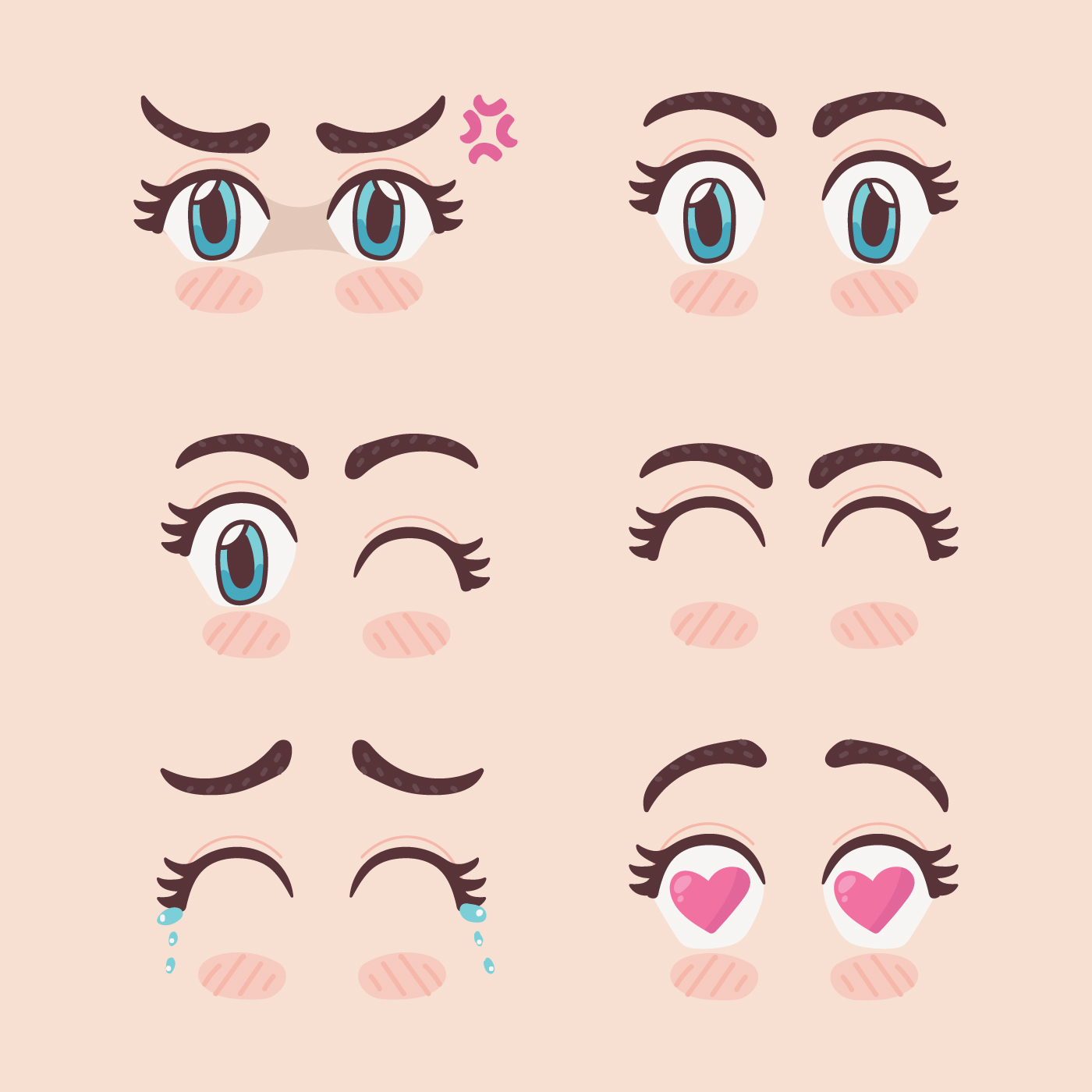 Vetores de Expressão De Mangá Anime Girl Expressões Faciais Olhos