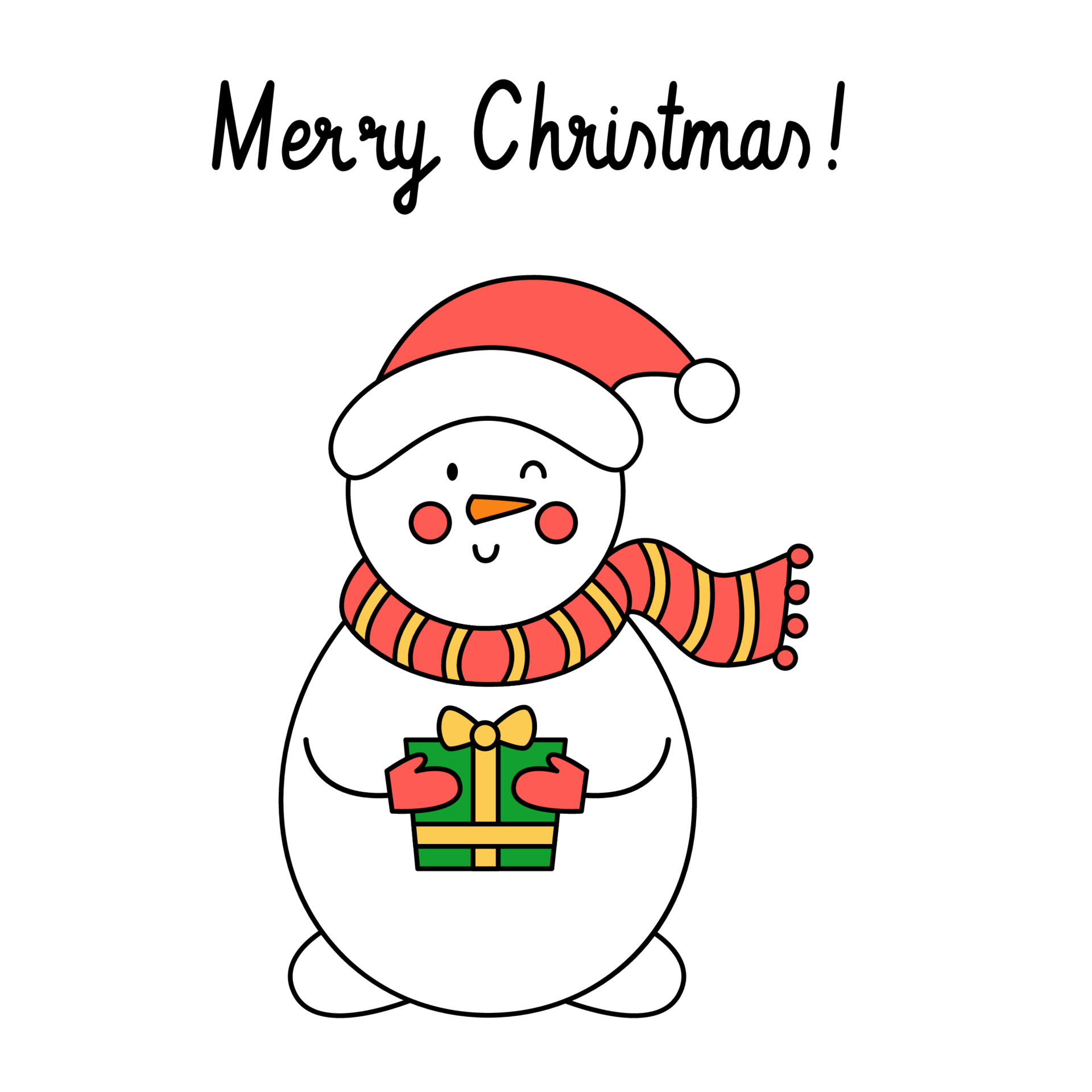 cartão de feliz Natal com boneco de neve bonito dos desenhos animados.  3694472 Vetor no Vecteezy
