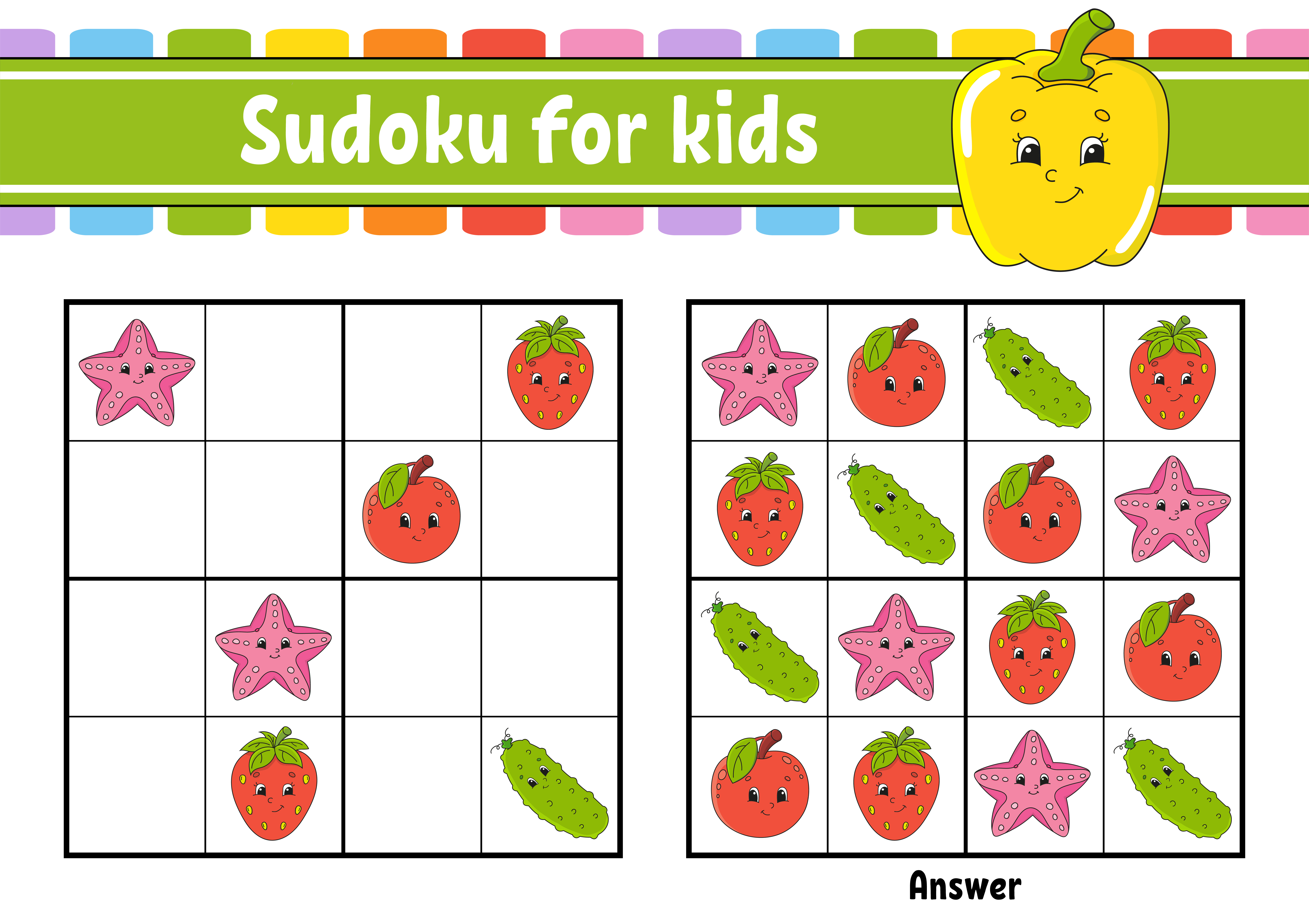 jogo de sudoku de frutas, planilha para impressão de jogos educativos para  crianças, ilustração vetorial isolada. 13218684 Vetor no Vecteezy