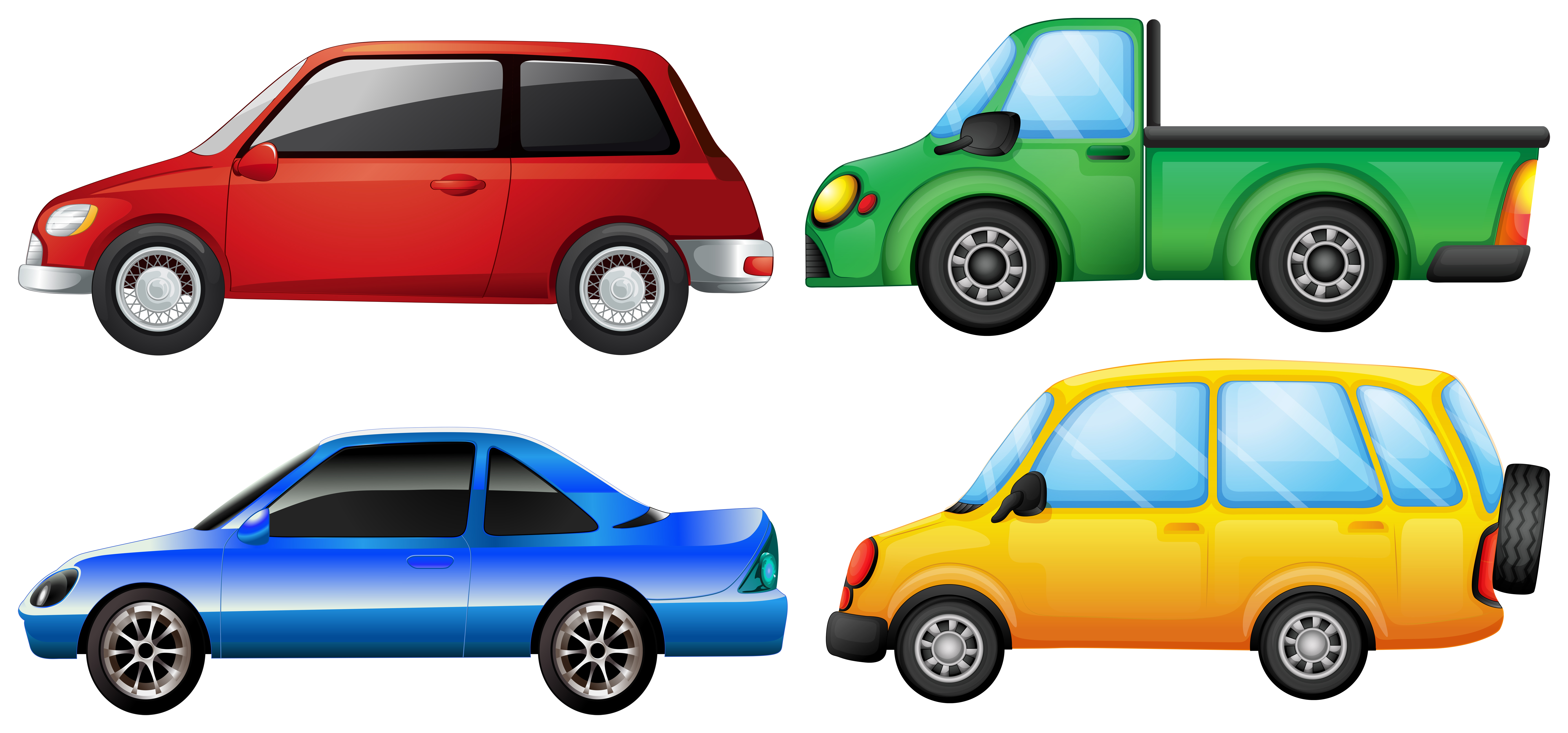 Jogo de três carros em quatro cores diferentes do vetor isolado