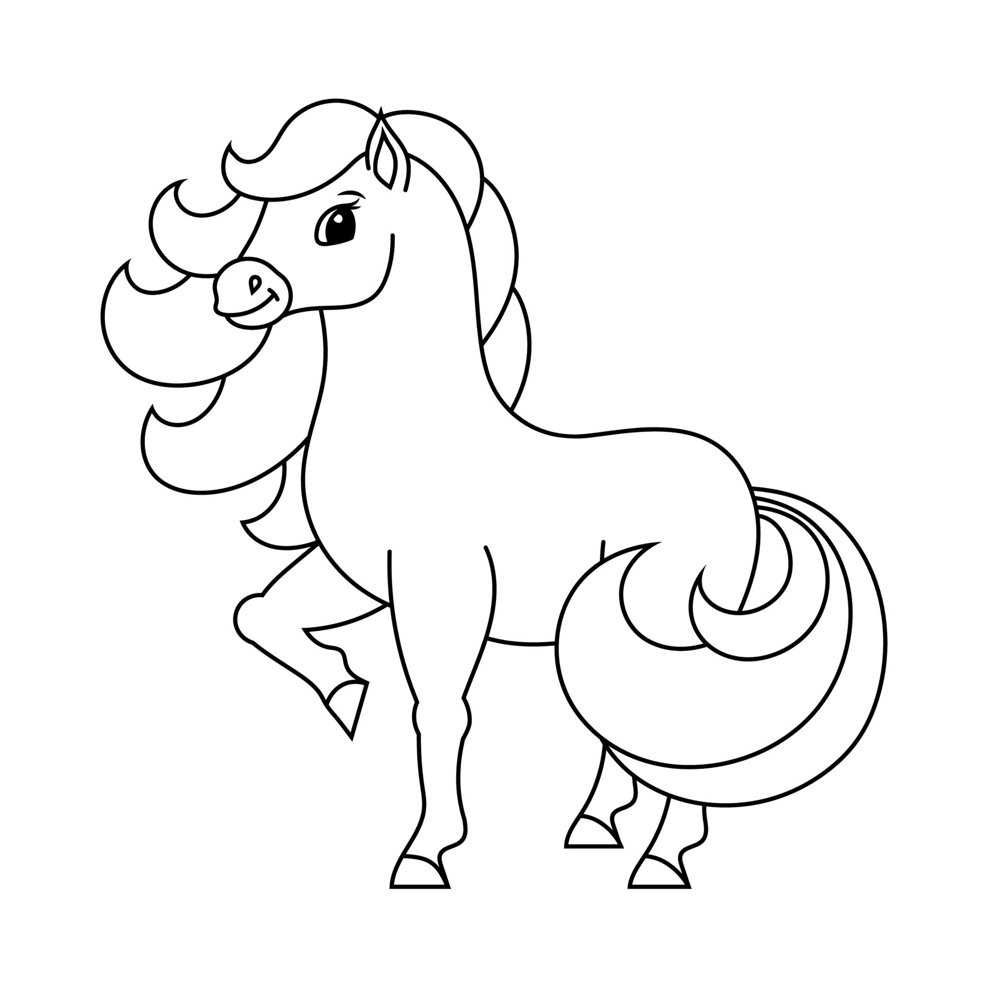 Cavalo bonito animal de fazenda página para colorir para crianças carimbo  digital personagem de estilo de desenho animado