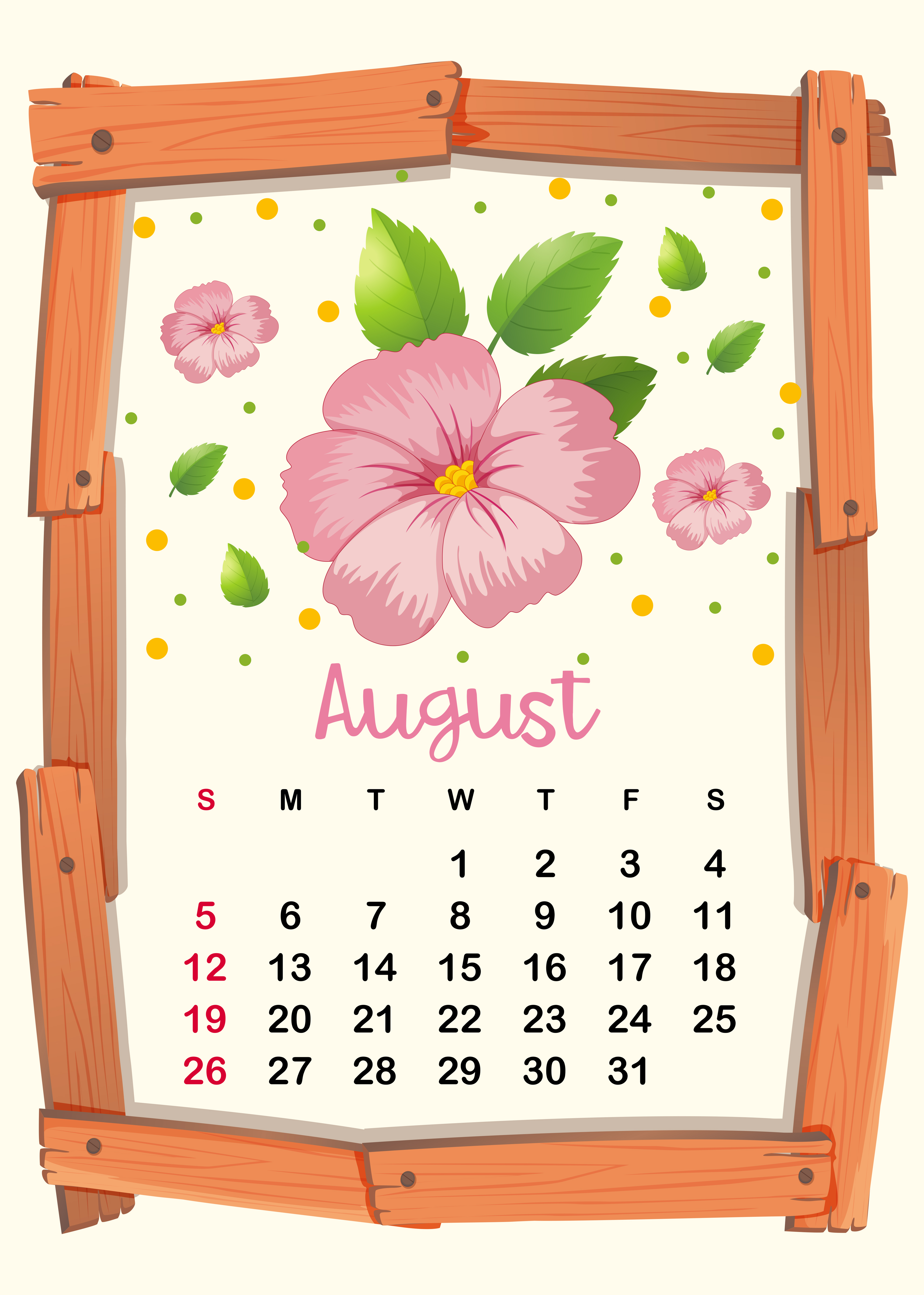 Modelo de calendário com flores cor de rosa para agosto 432722 Vetor no  Vecteezy