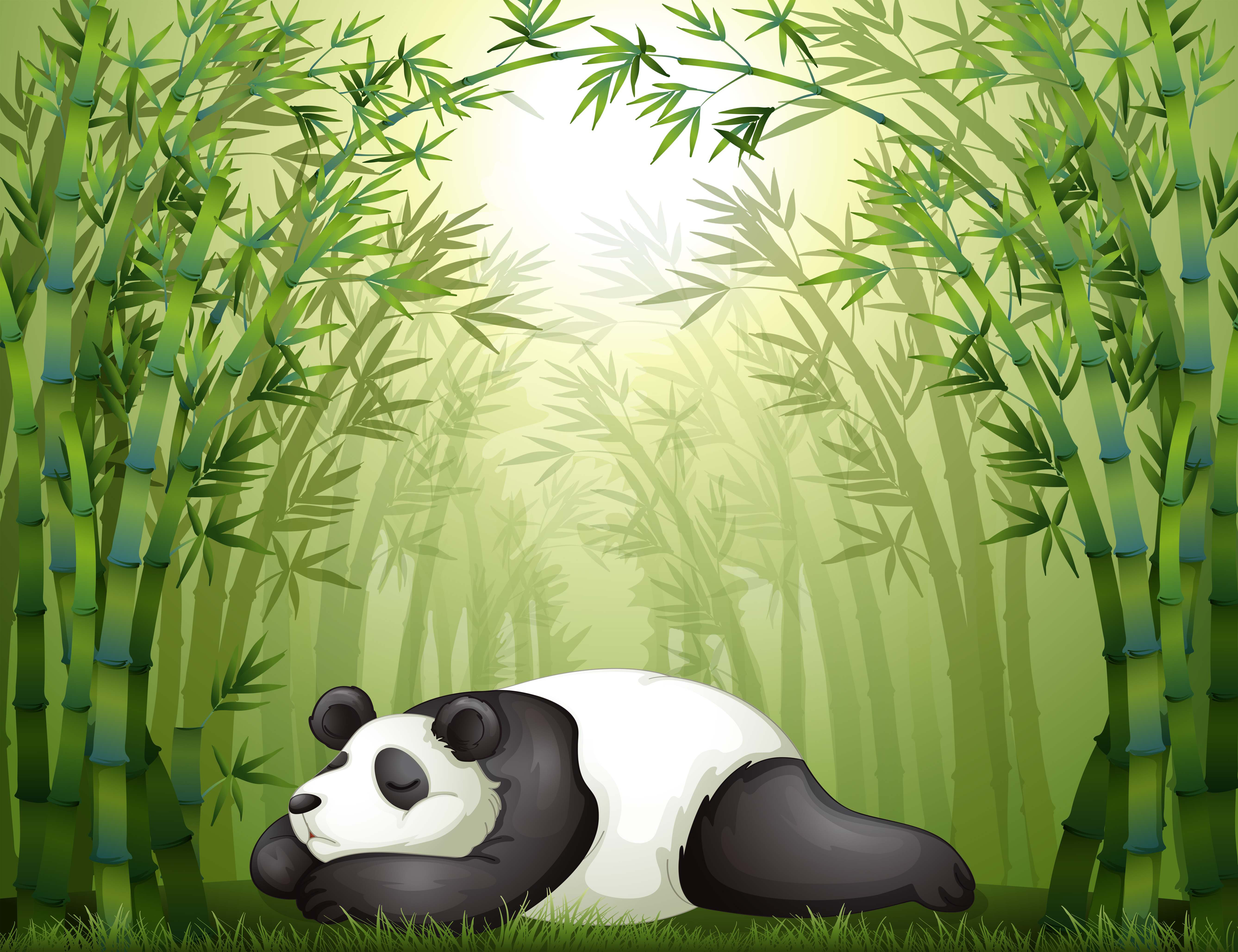 Filhos de panda dos desenhos animados. pequenos pandas, animais engraçados  com bambu e um fofo urso panda adormecido.