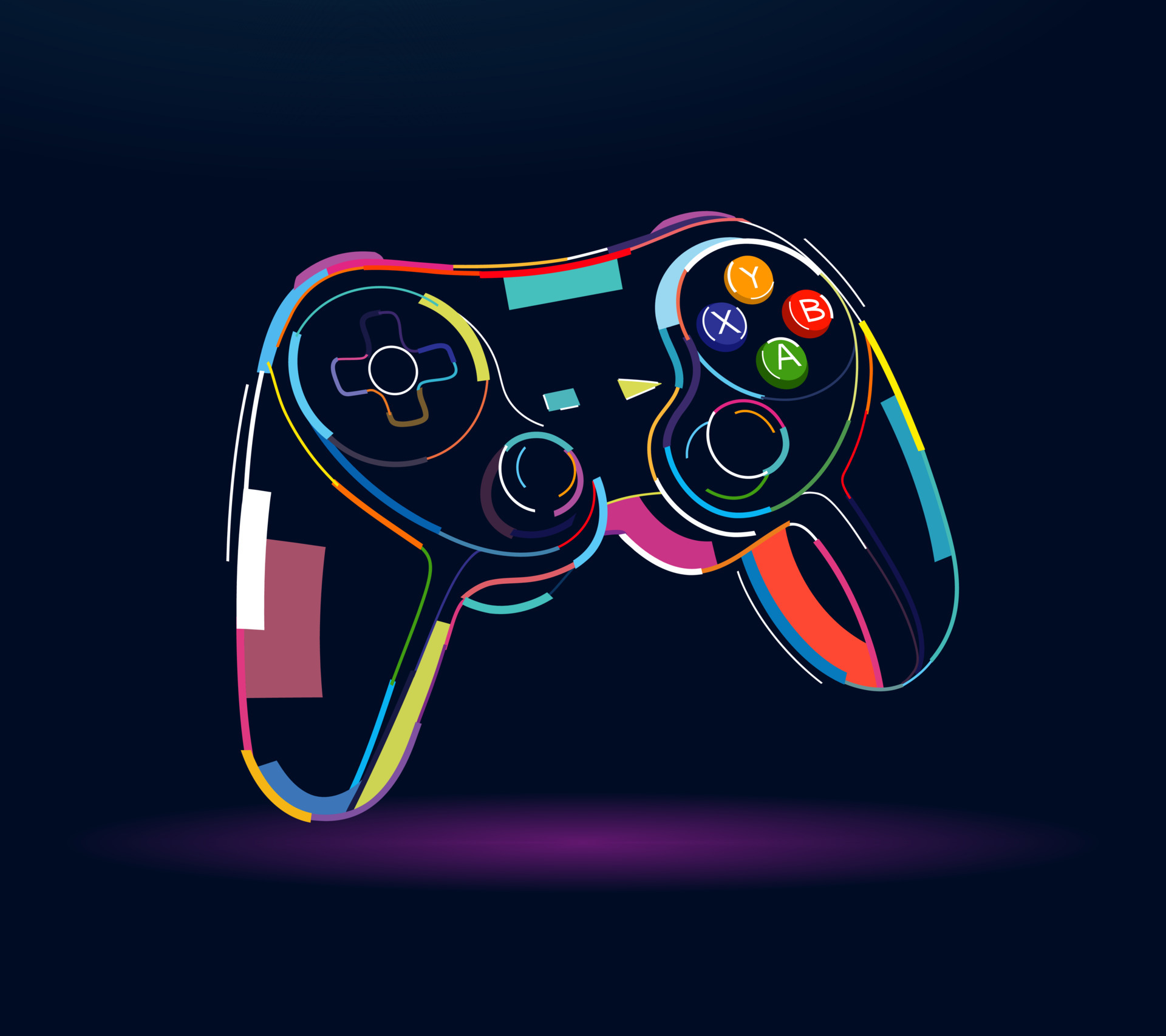 Gamepad para jogar console ou computador com coloração de desenho linear de  doodle de mundo virtual de fio