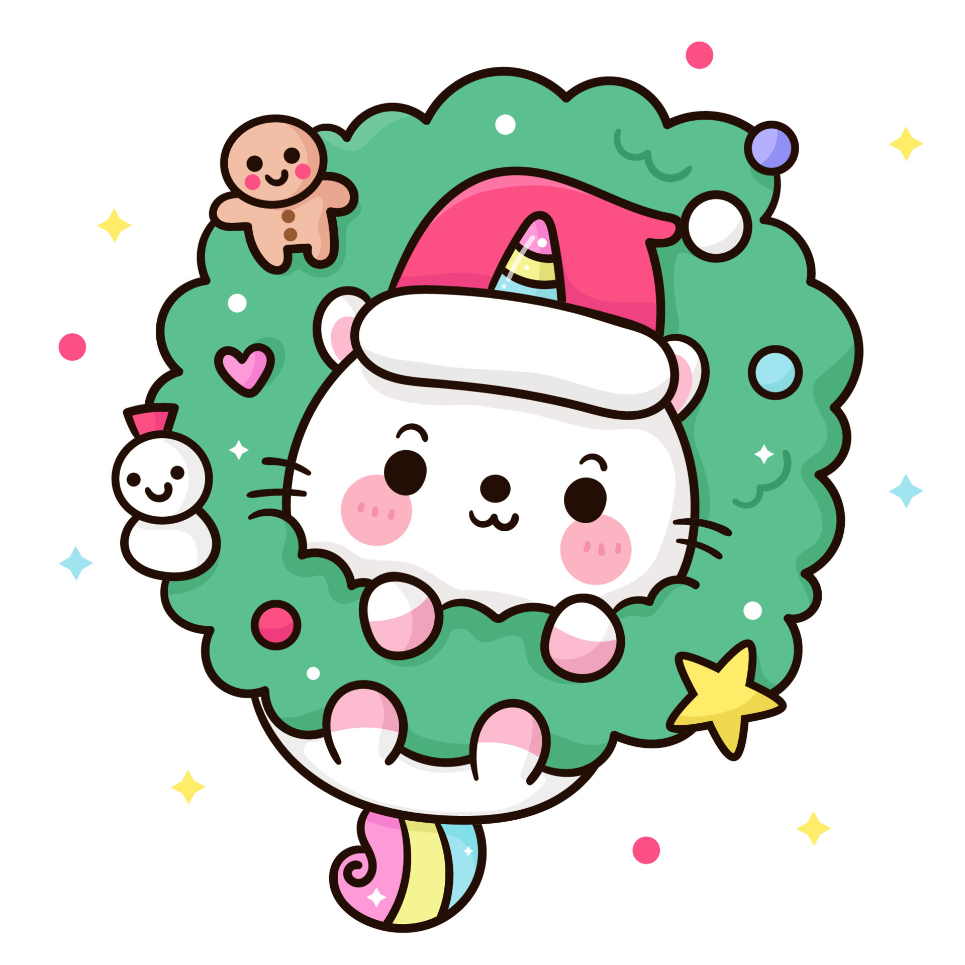 unicórnio papai noel com presente de natal desenho animado kawaii