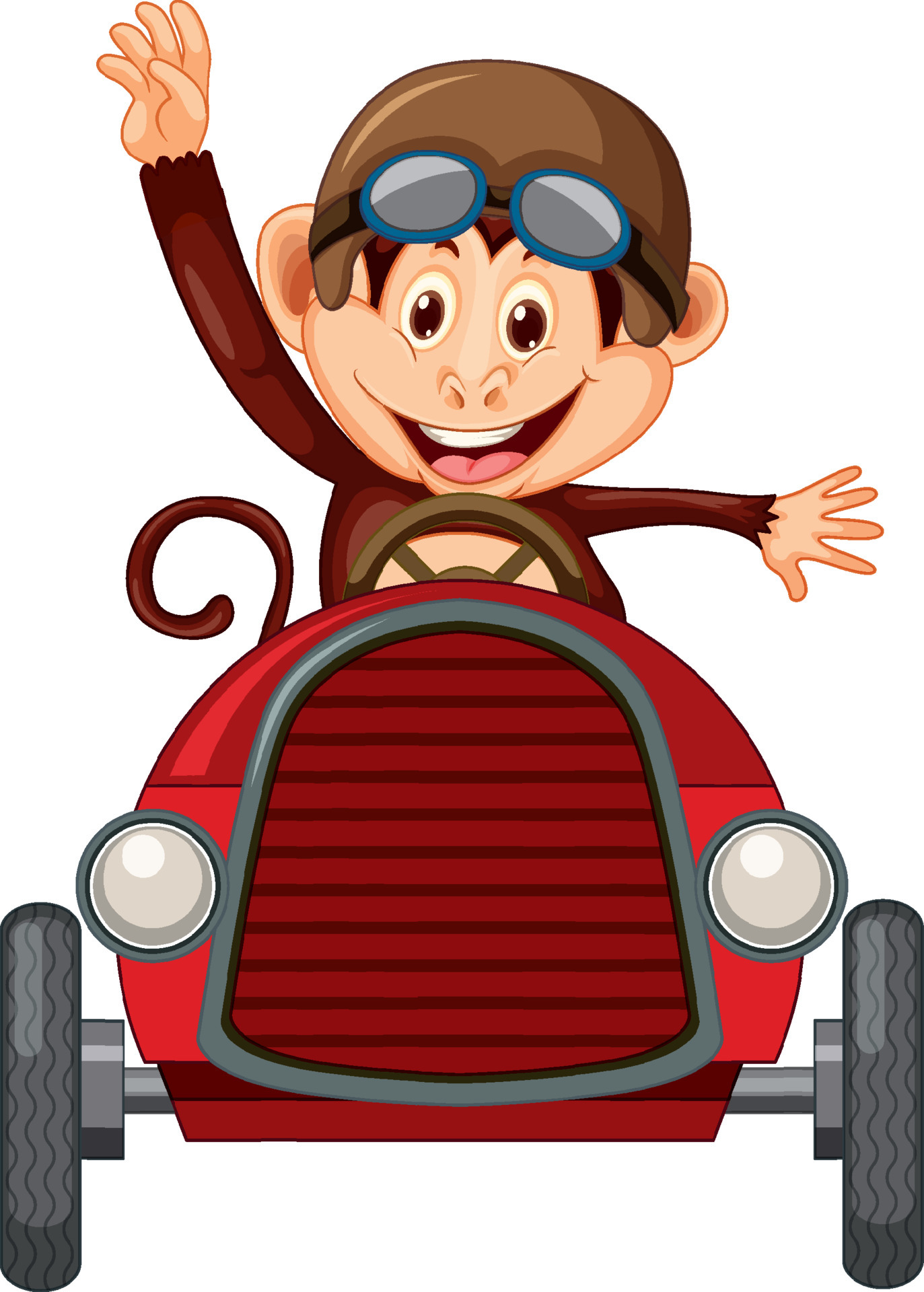 Desenhos Animados Macaco Bonito Dirigindo Carro Corrida Vintage