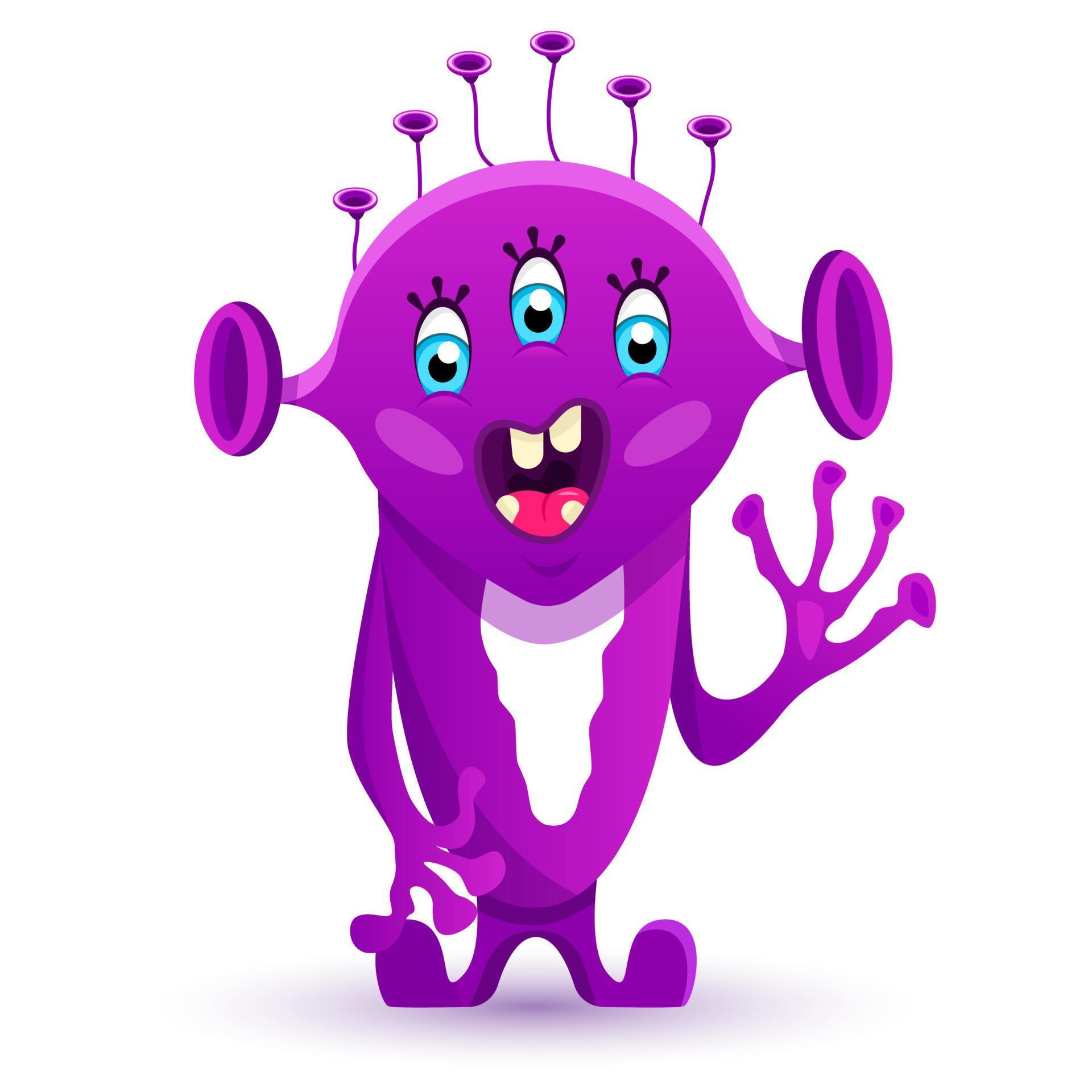 Cone De Emoji De Monstro Roxo Esperançoso. Criativo Vector