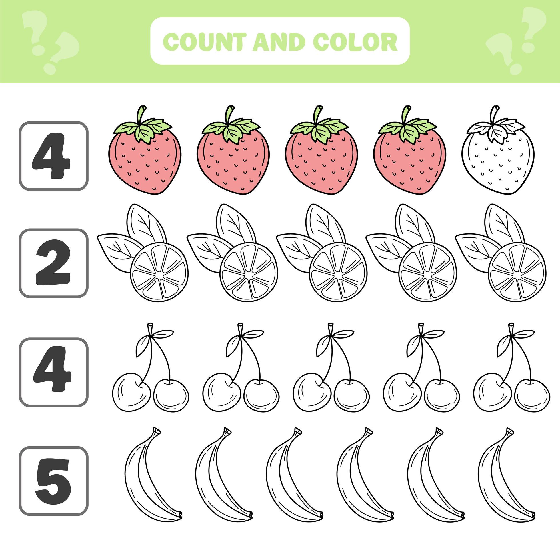 Jogo Educativo Para Crianças Em Idade Pré-escolar. Aprendendo A Contar Até  5. Frutas. O Desenvolvimento Da Lógica E Atenção. Ilustração Vetorial.  Folha Para Impressão Royalty Free SVG, Cliparts, Vetores, e Ilustrações  Stock.