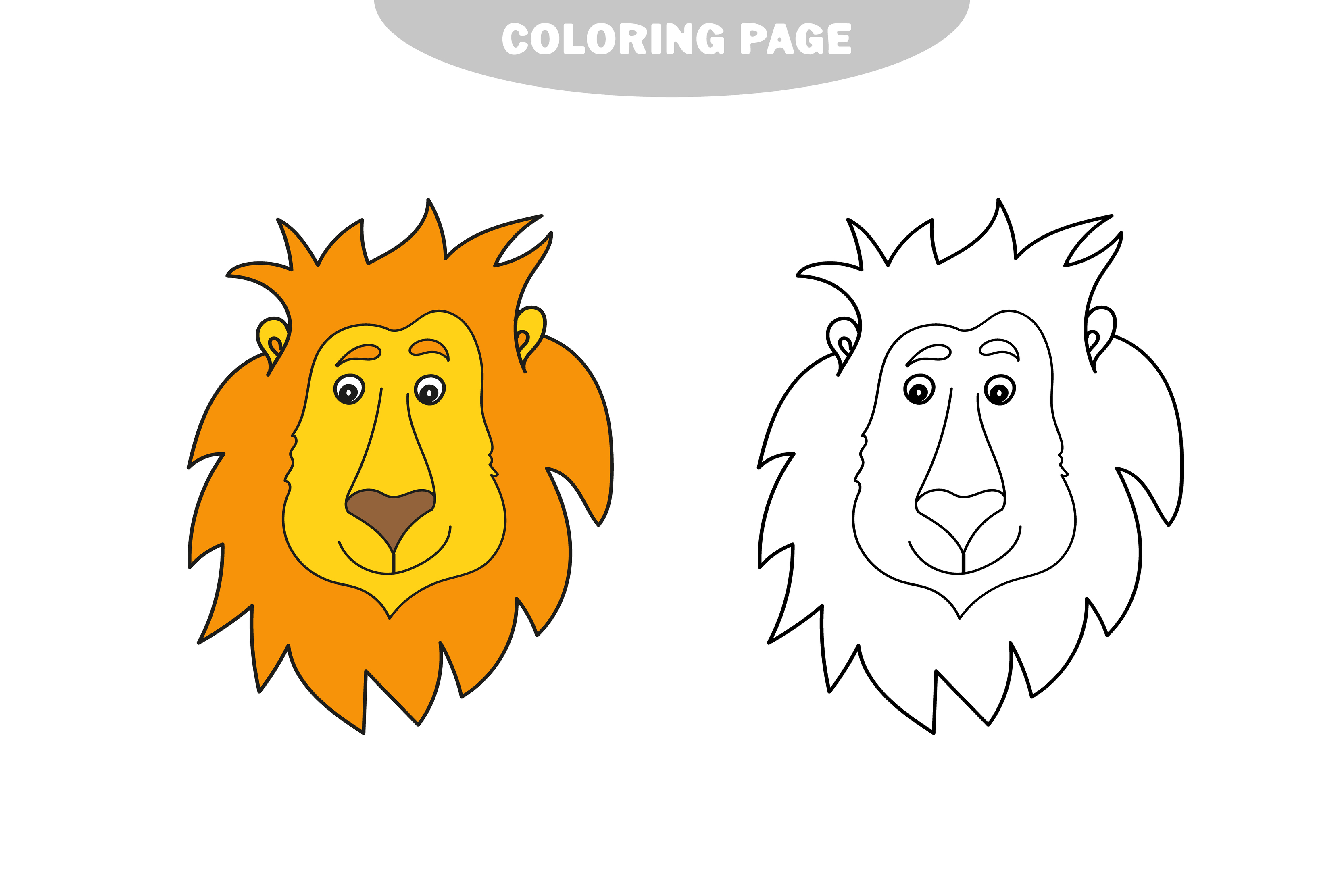 Livro de colorir ou desenho de página do leão bonito, jogo