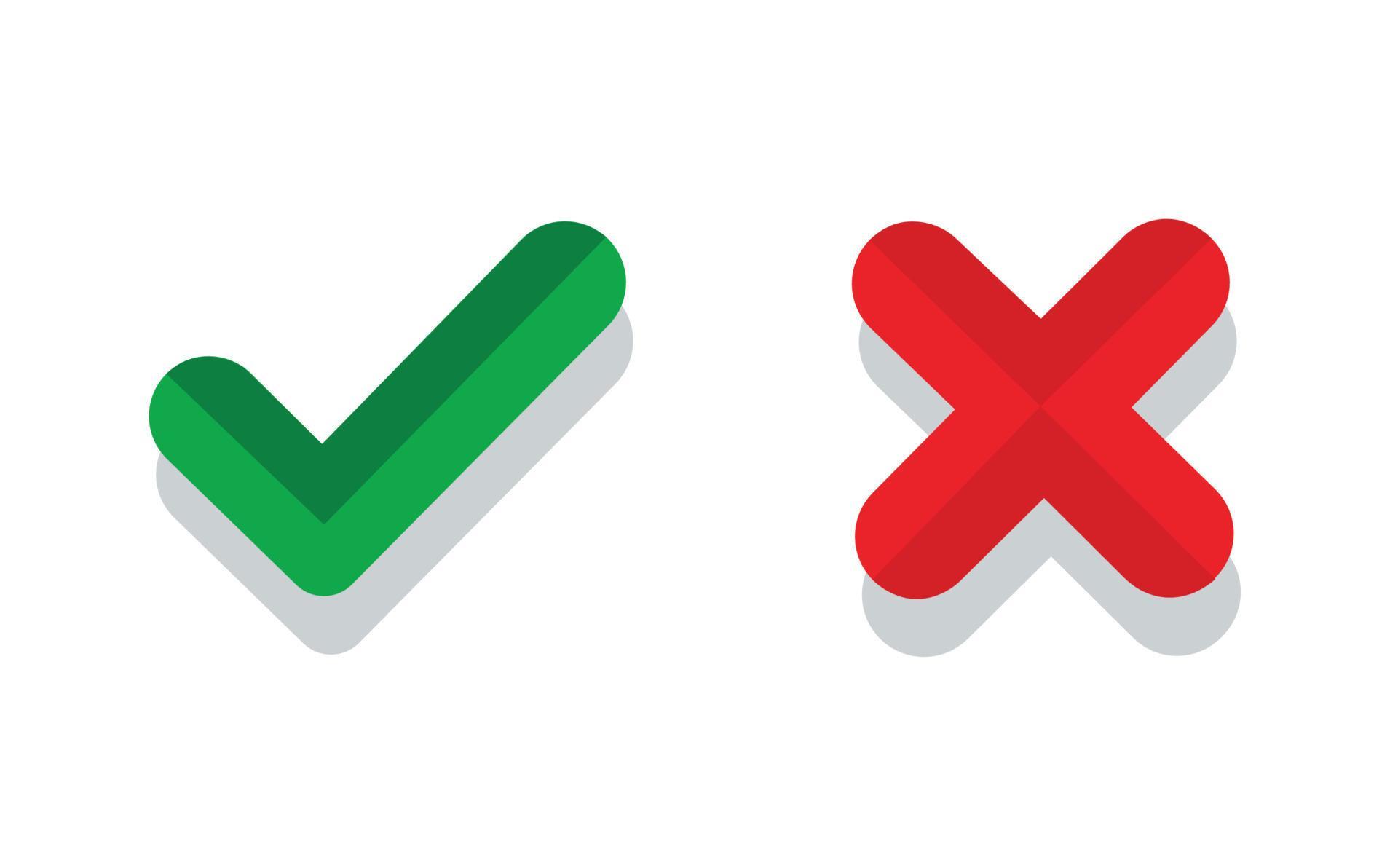 Checkmark 3d icons checklist carrapato verde e cruz vermelha aceito e  recusa conjunto de vetores de sinal verdadeiro ou falso e verificado