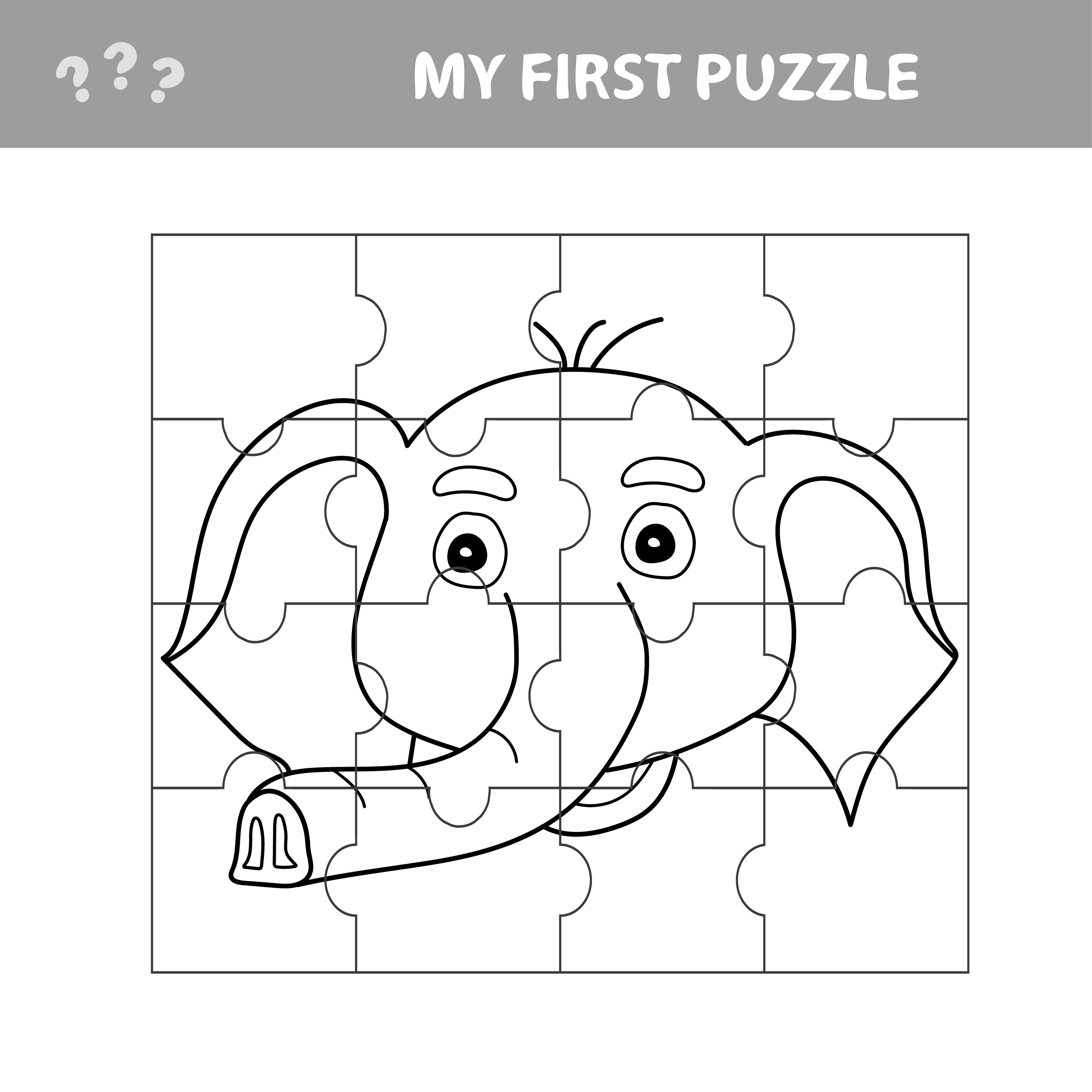 jogo de papel educativo fácil para crianças. quebra-cabeça infantil simples  com cabeça de elefante engraçada 4651043 Vetor no Vecteezy