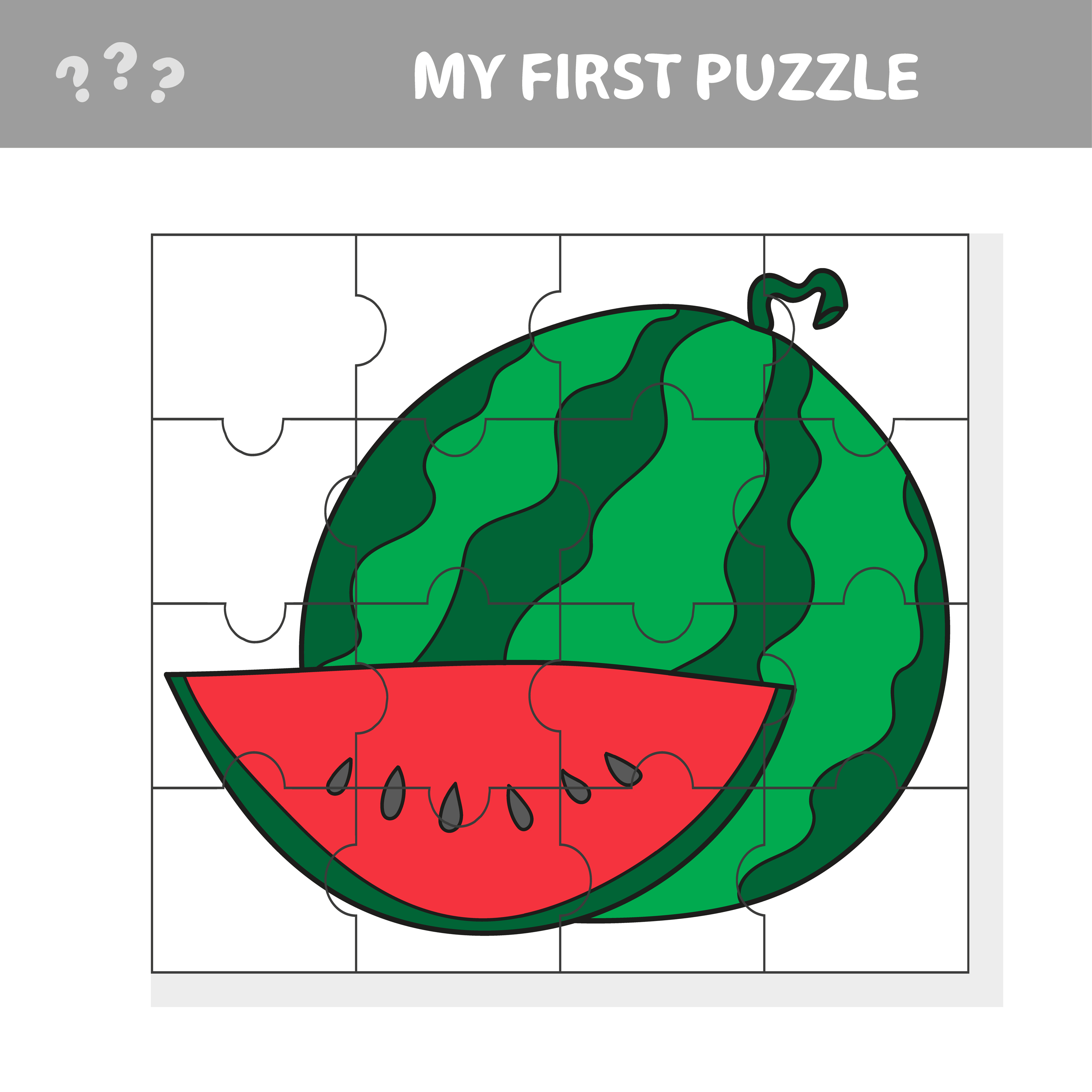 Meu primeiro quebra-cabeça - jogo de papel educativo fácil para crianças.  aplicativo infantil simples com melancia. página para colorir