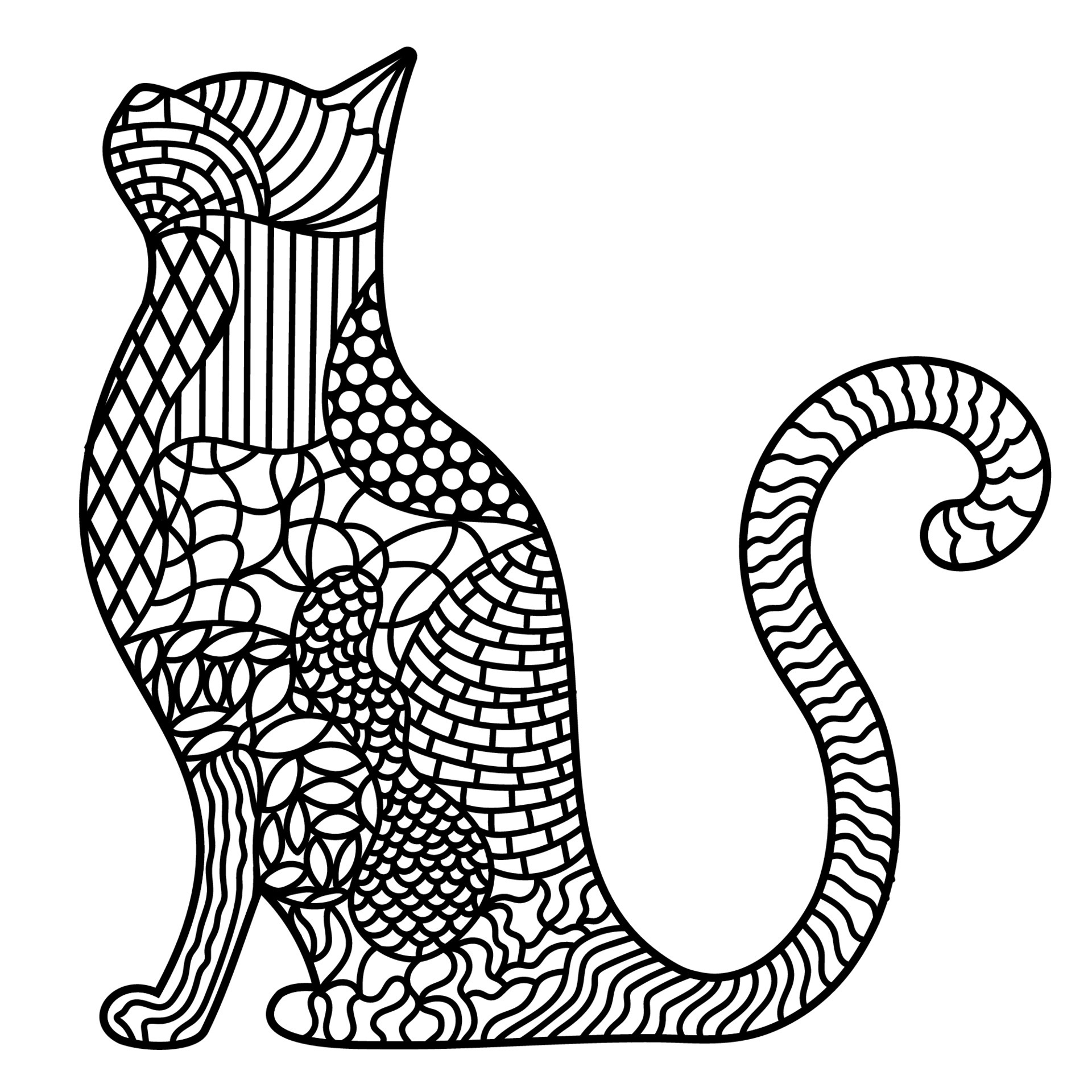 Gato Desenhado Mão Desenho Para Livro Colorir Adulto Stress Estilo