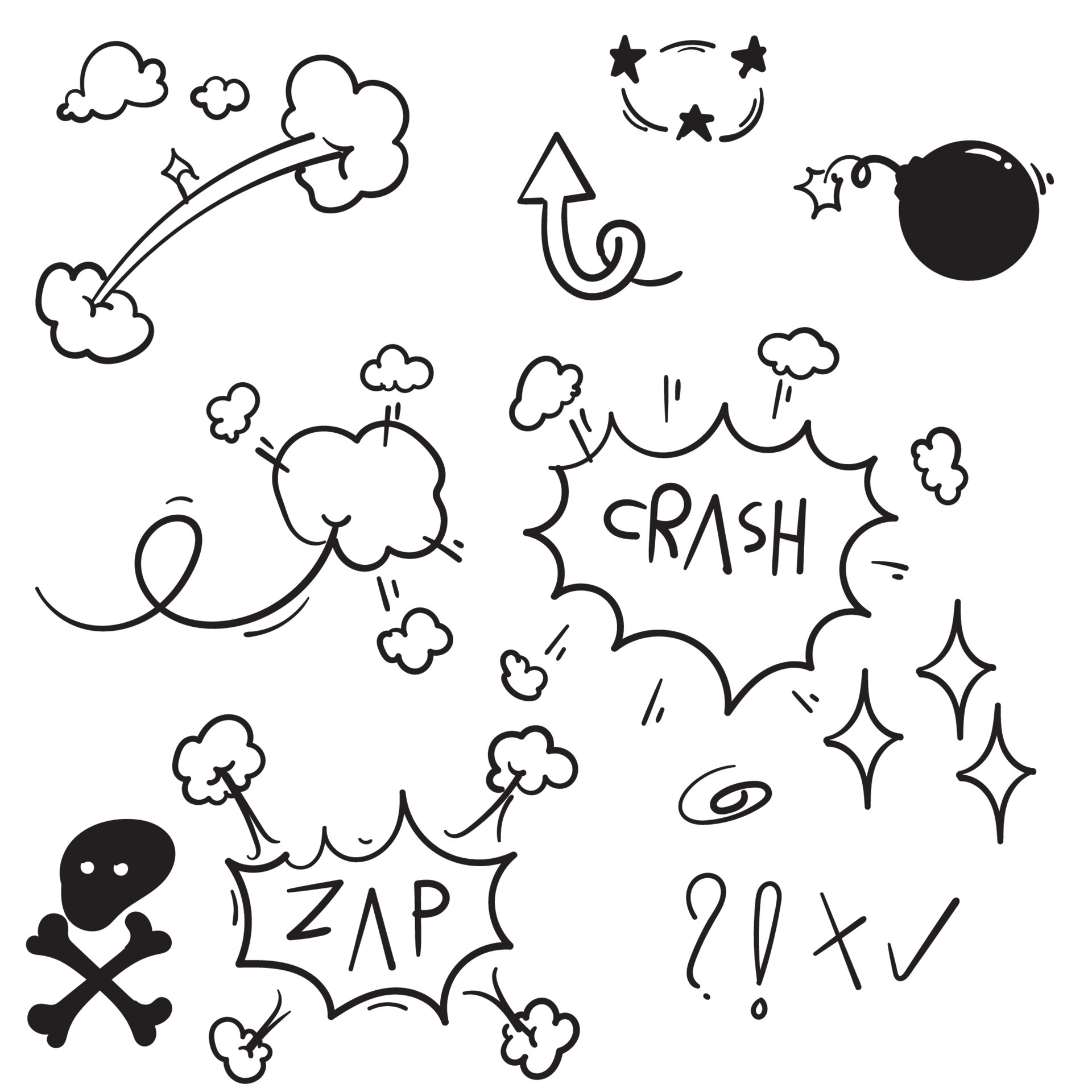 Conjunto de conceito de elemento de design isolado de boca simples de  doodle de desenho animado