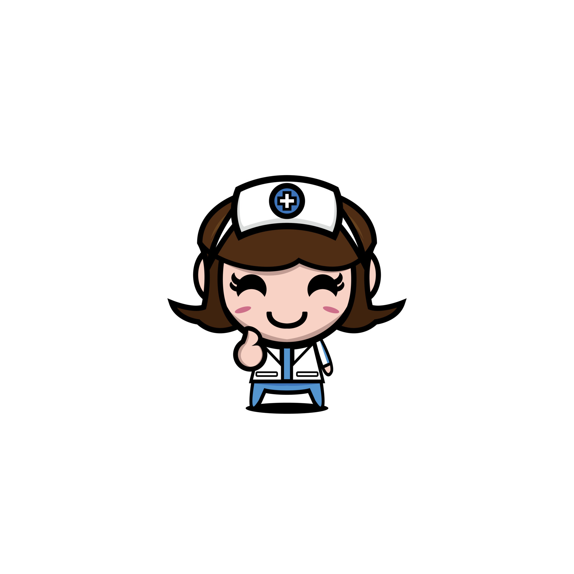 Design de personagens mulher médico chibi com máscara, Vetor Premium