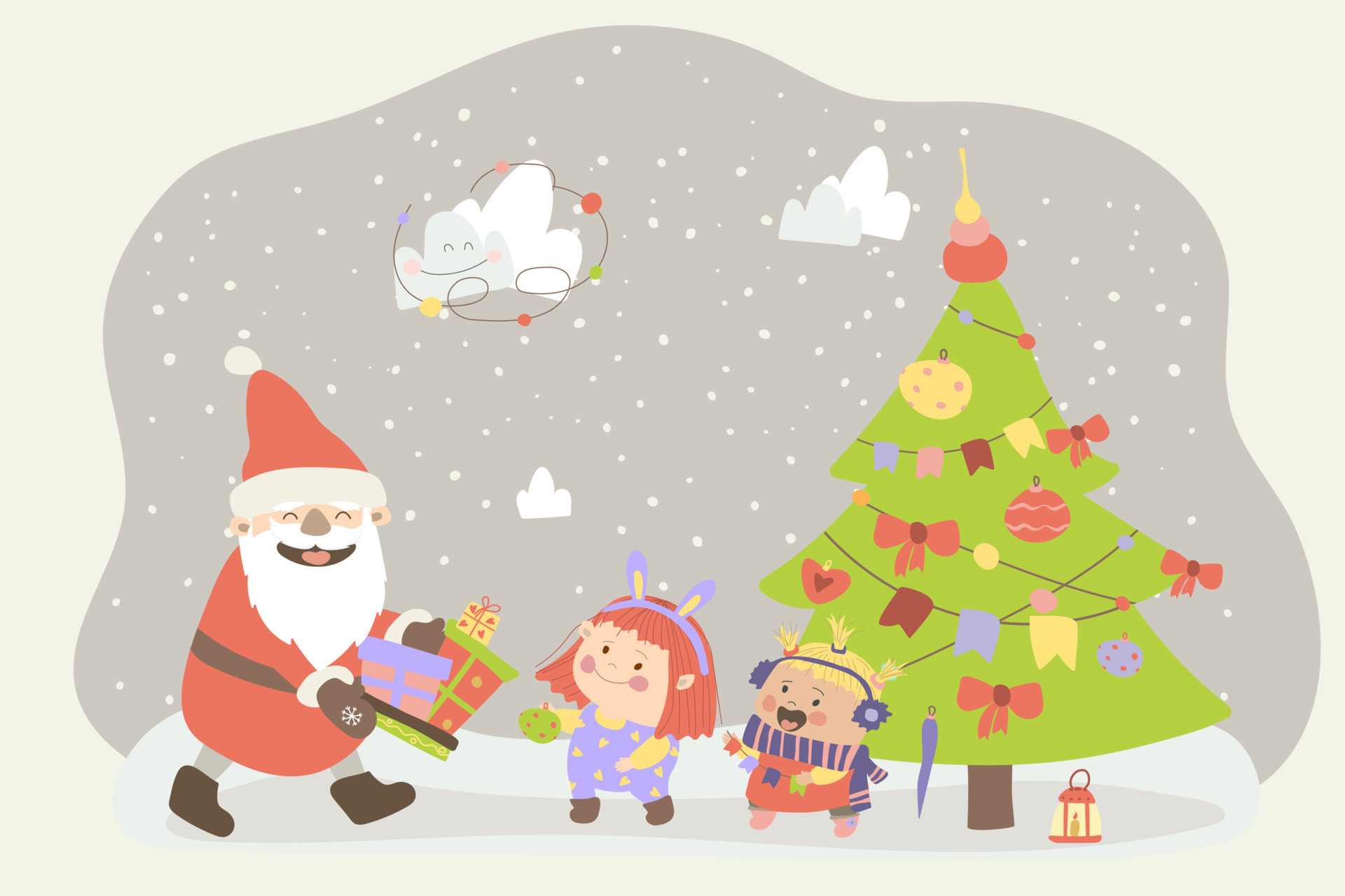 Ilustração Do Natal Do Vetor Com O Papai Noel Do Natal No Estilo